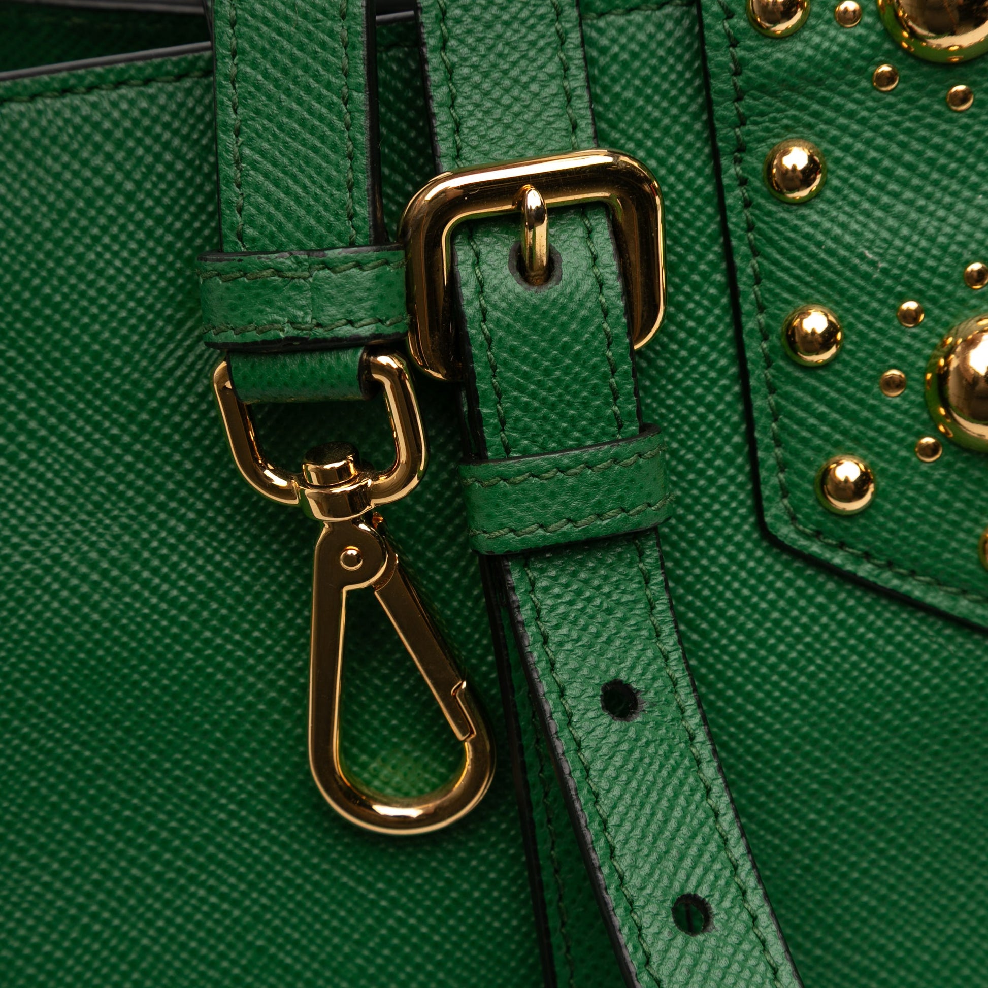 Prada Studded Saffiano Cuir Promenade Satchel