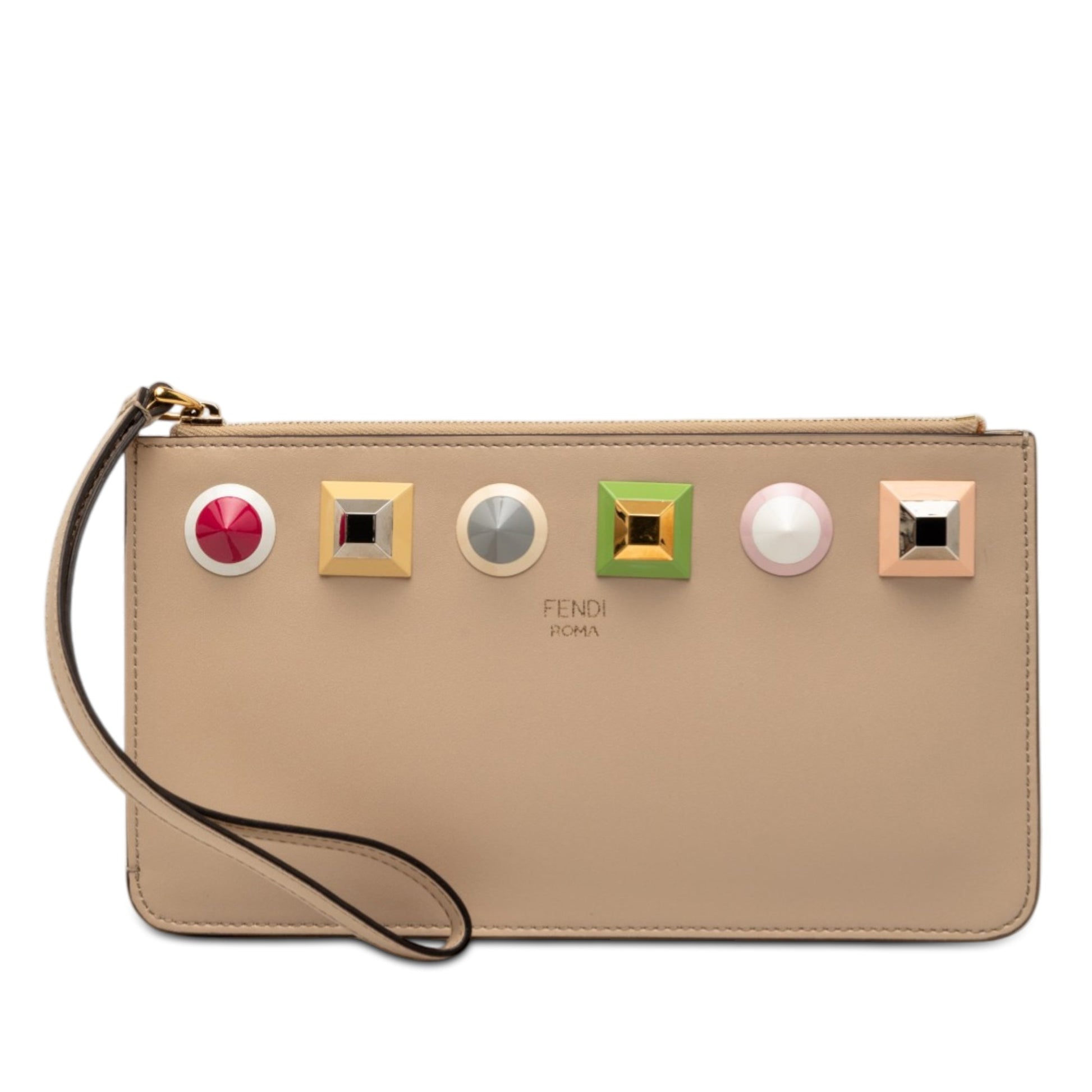 Studded Leather Slim Wristlet Clutch