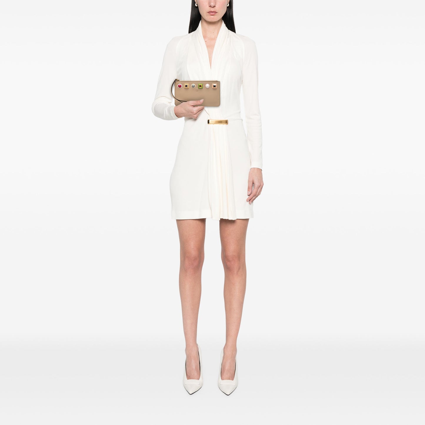 Studded Leather Slim Wristlet Clutch