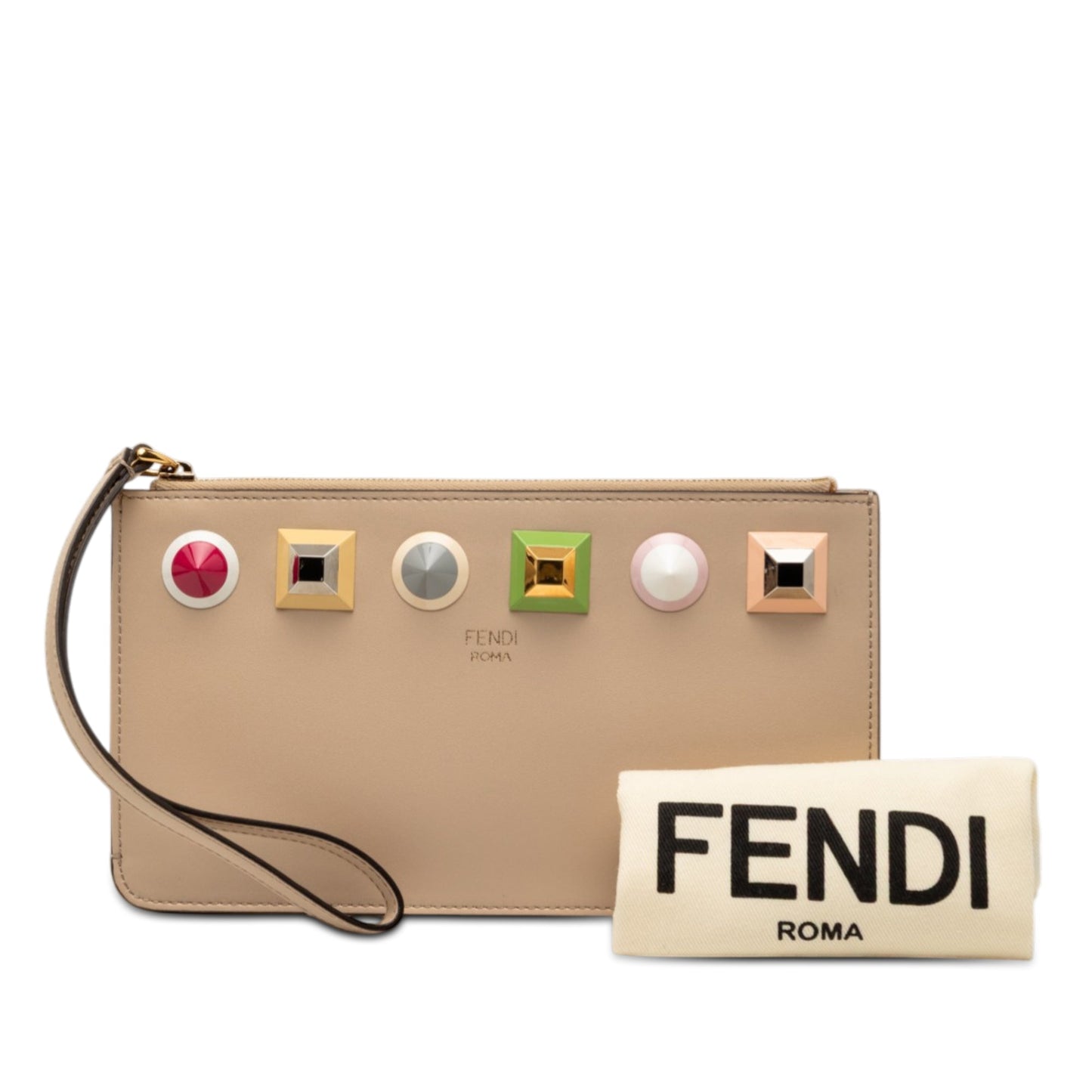 Studded Leather Slim Wristlet Clutch