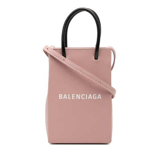 Balenciaga Mini Calfskin Logo Shopping Phone Holder