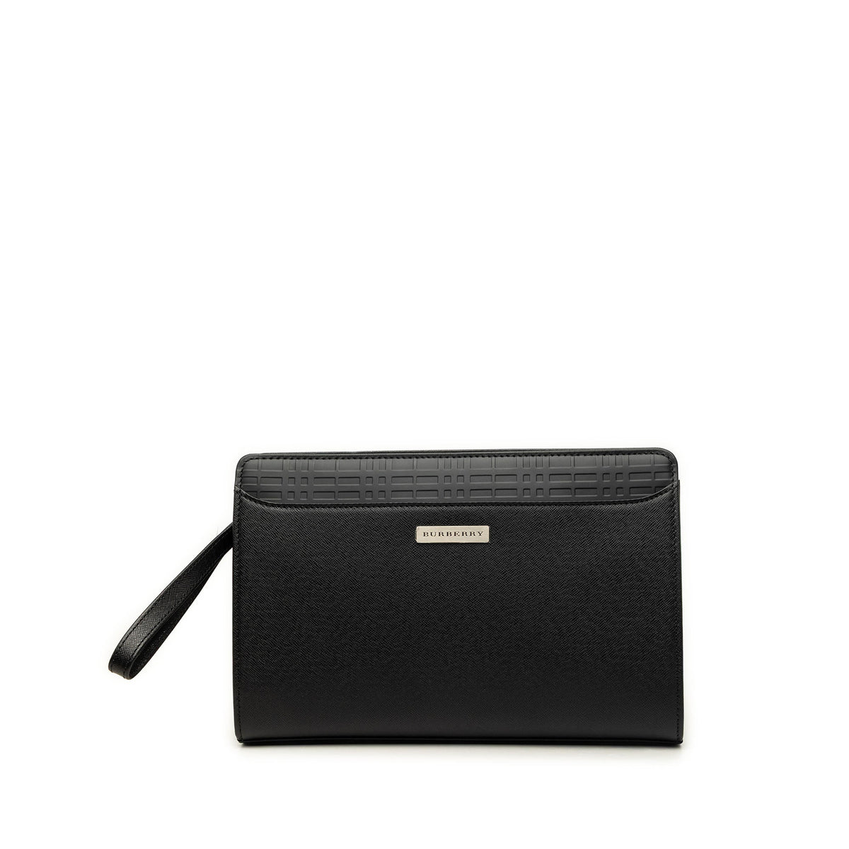 Burberry Check Embossed Leather Trimmed Clutch