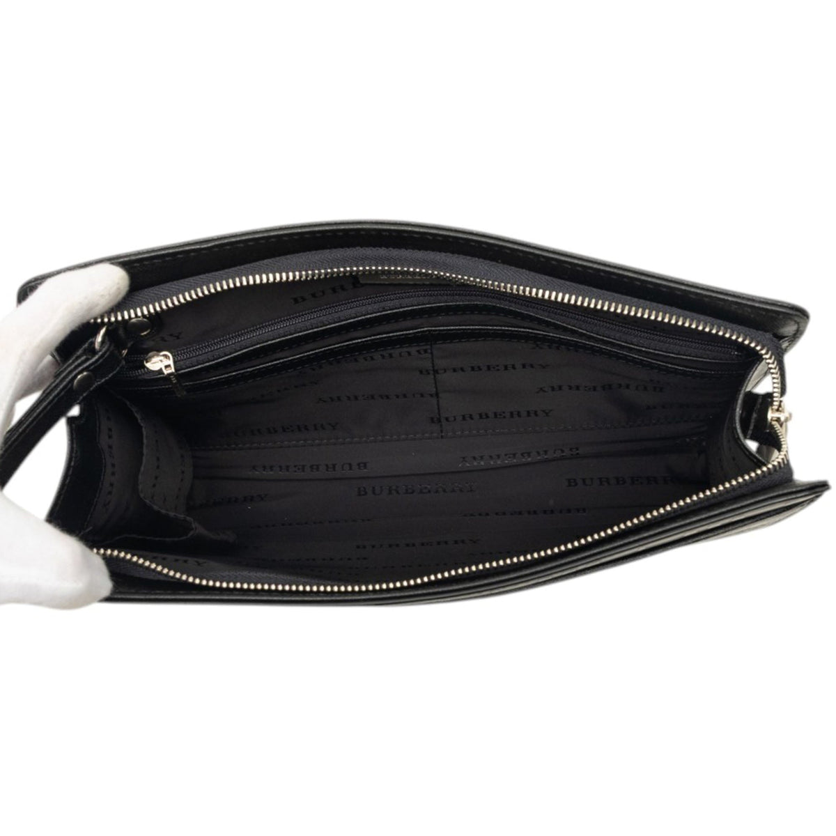 Burberry Check Embossed Leather Trimmed Clutch