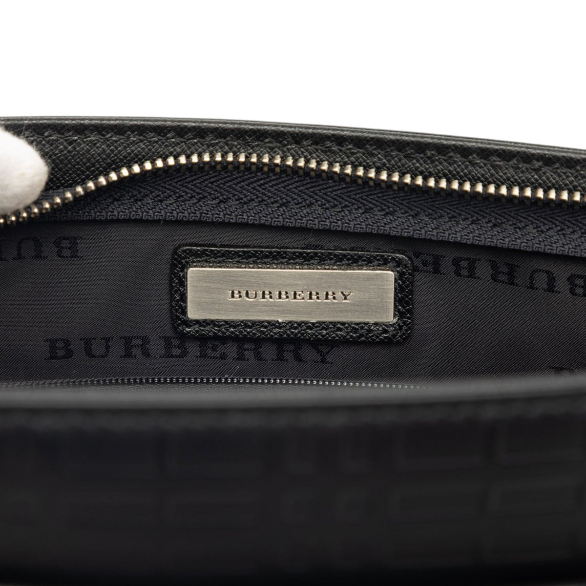 Burberry Check Embossed Leather Trimmed Clutch