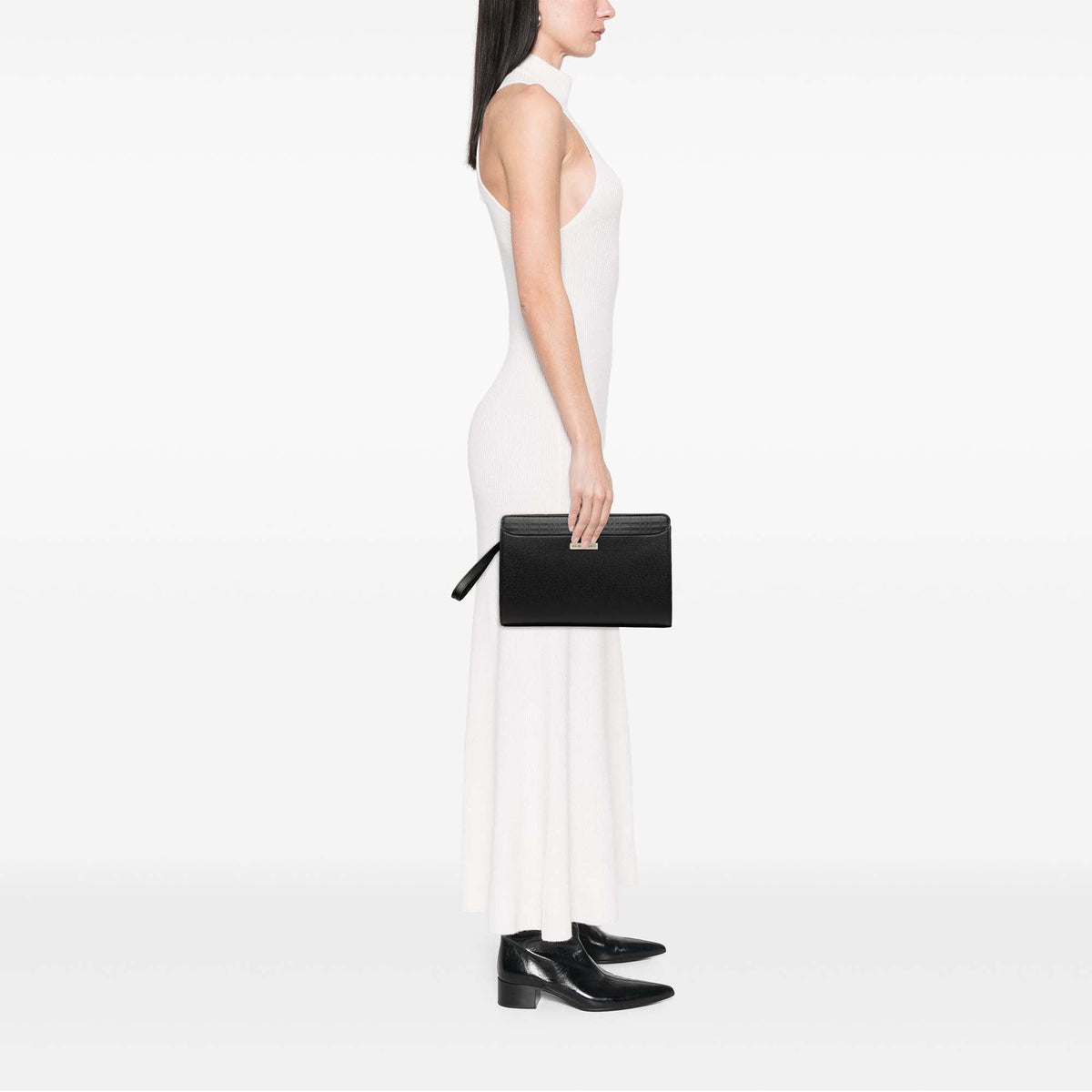 Burberry Check Embossed Leather Trimmed Clutch