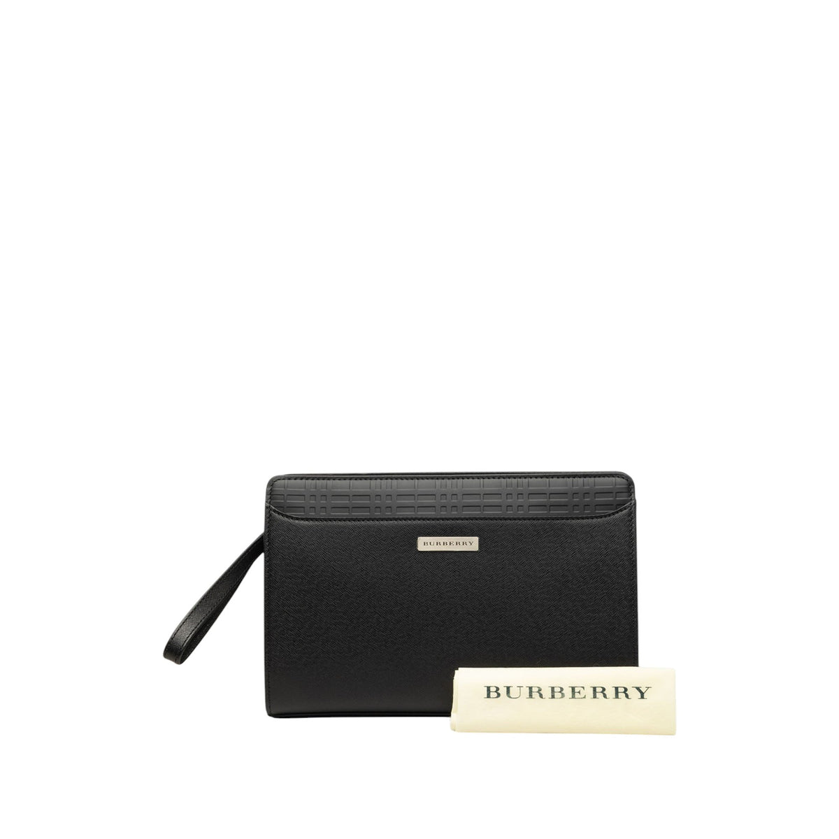 Burberry Check Embossed Leather Trimmed Clutch