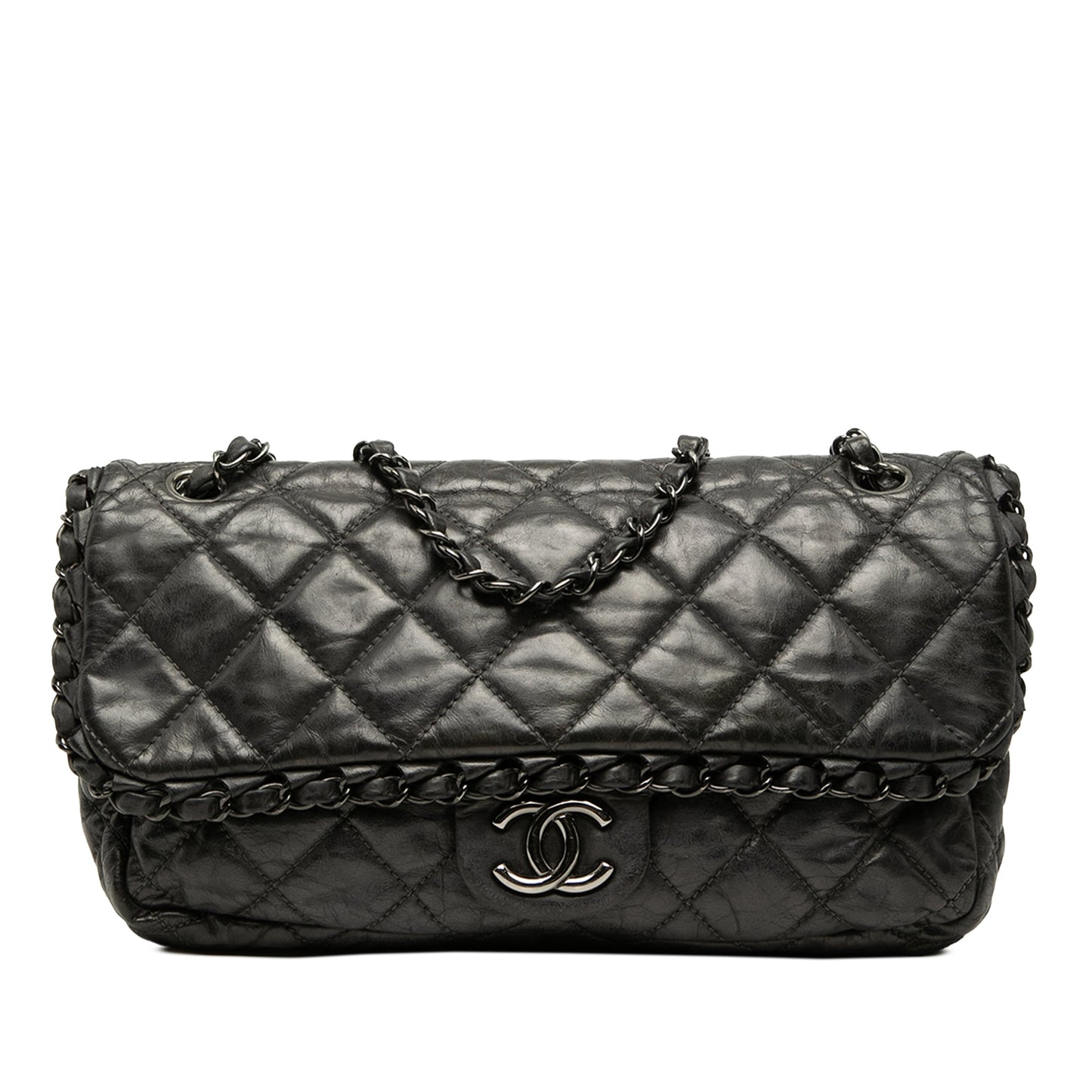 Chanel Medium Quilted Metallic Aged Calfskin Chain Me Flap