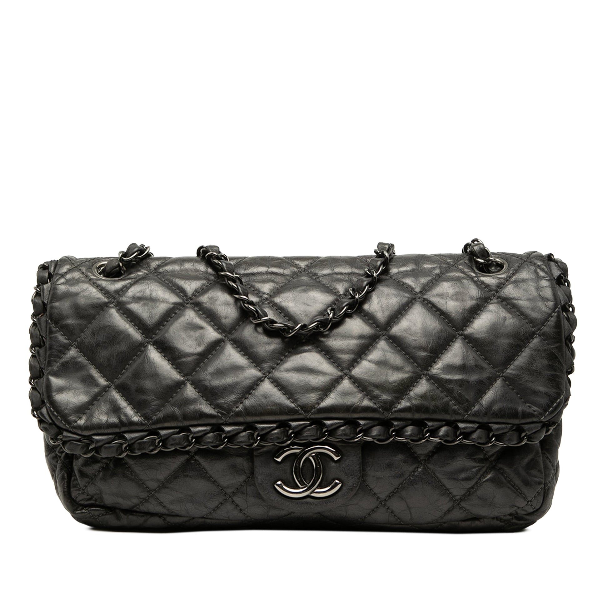 Chanel Medium Quilted Metallic Aged Calfskin Chain Me Flap