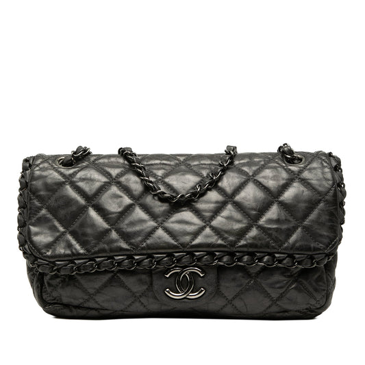 Chanel Medium Quilted Metallic Aged Calfskin Chain Me Flap