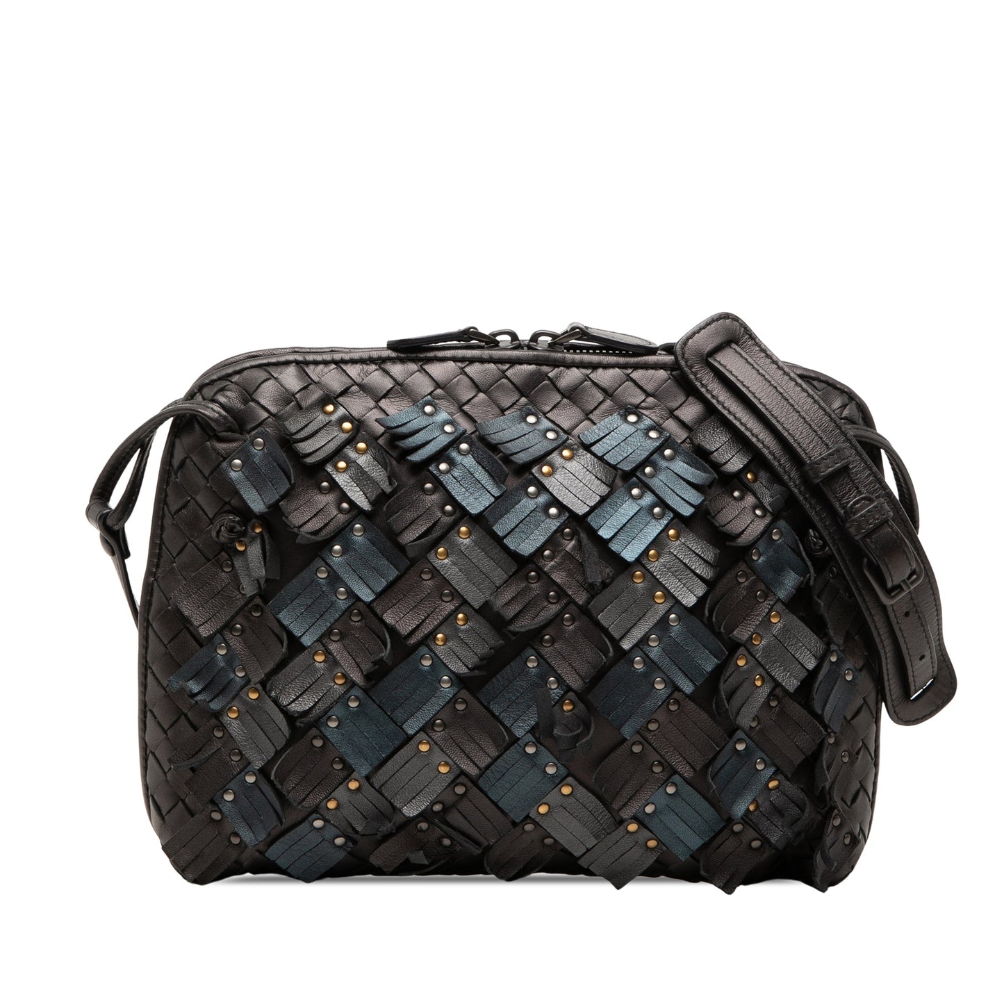 Bottega Veneta Metallic Multicolor Nappa Intrecciato Fringe Studded Nodini Crossbody