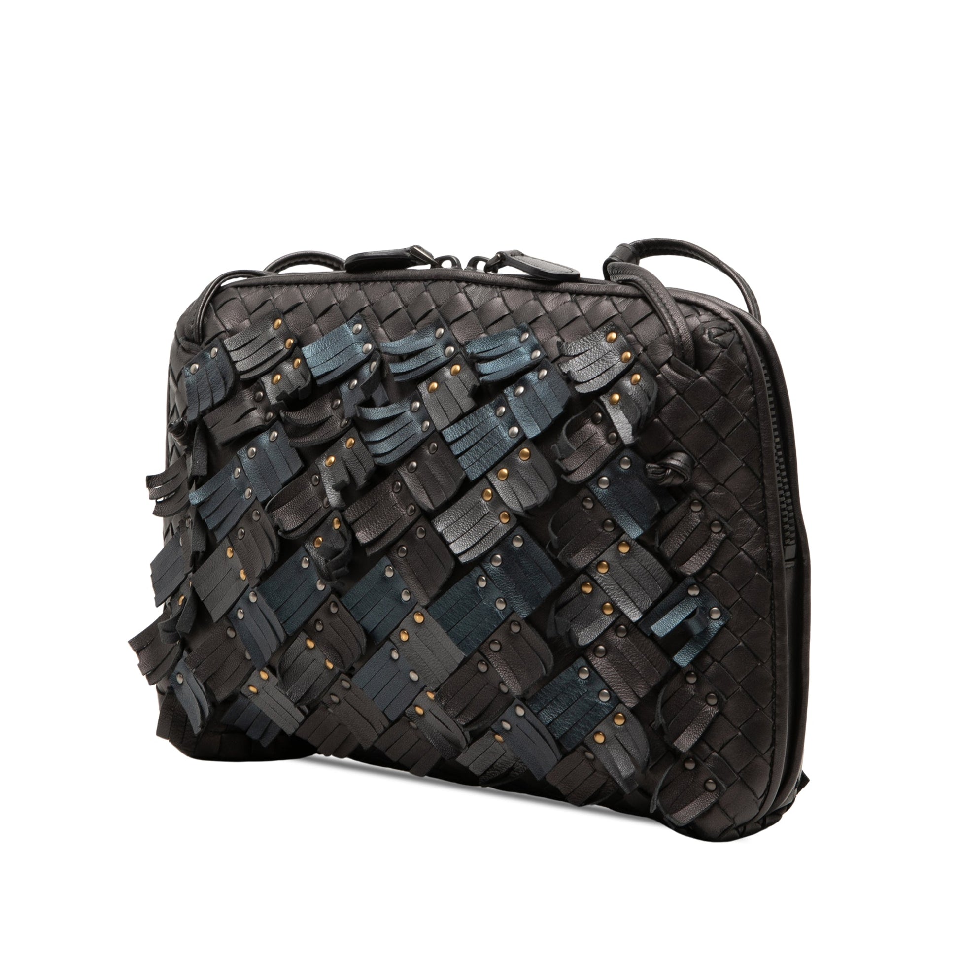Bottega Veneta Metallic Multicolor Nappa Intrecciato Fringe Studded Nodini Crossbody
