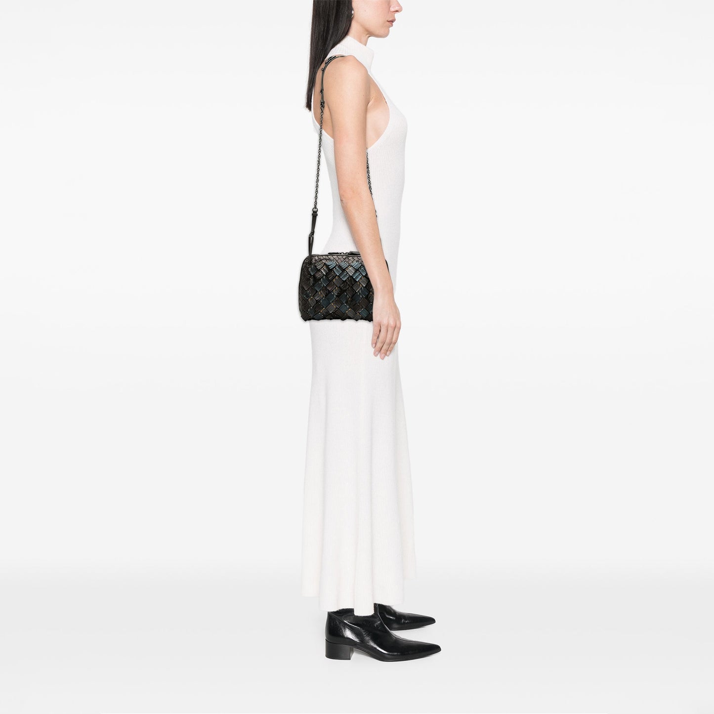 Bottega Veneta Metallic Multicolor Nappa Intrecciato Fringe Studded Nodini Crossbody