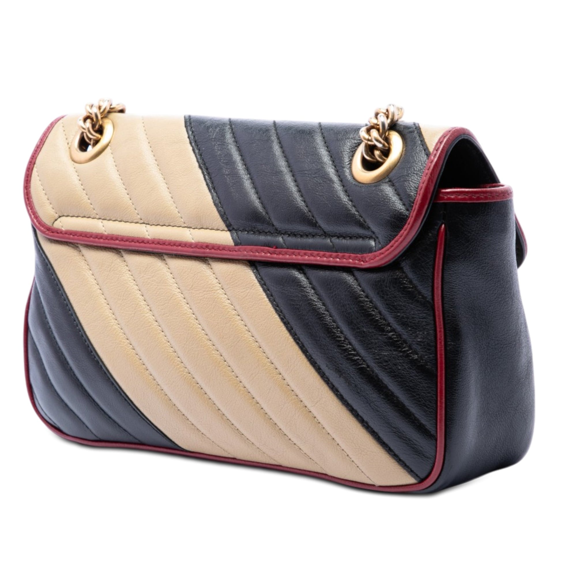 Gucci Medium GG Marmont Bicolor Matelasse Diagonal Leather Torchon Shoulder Bag