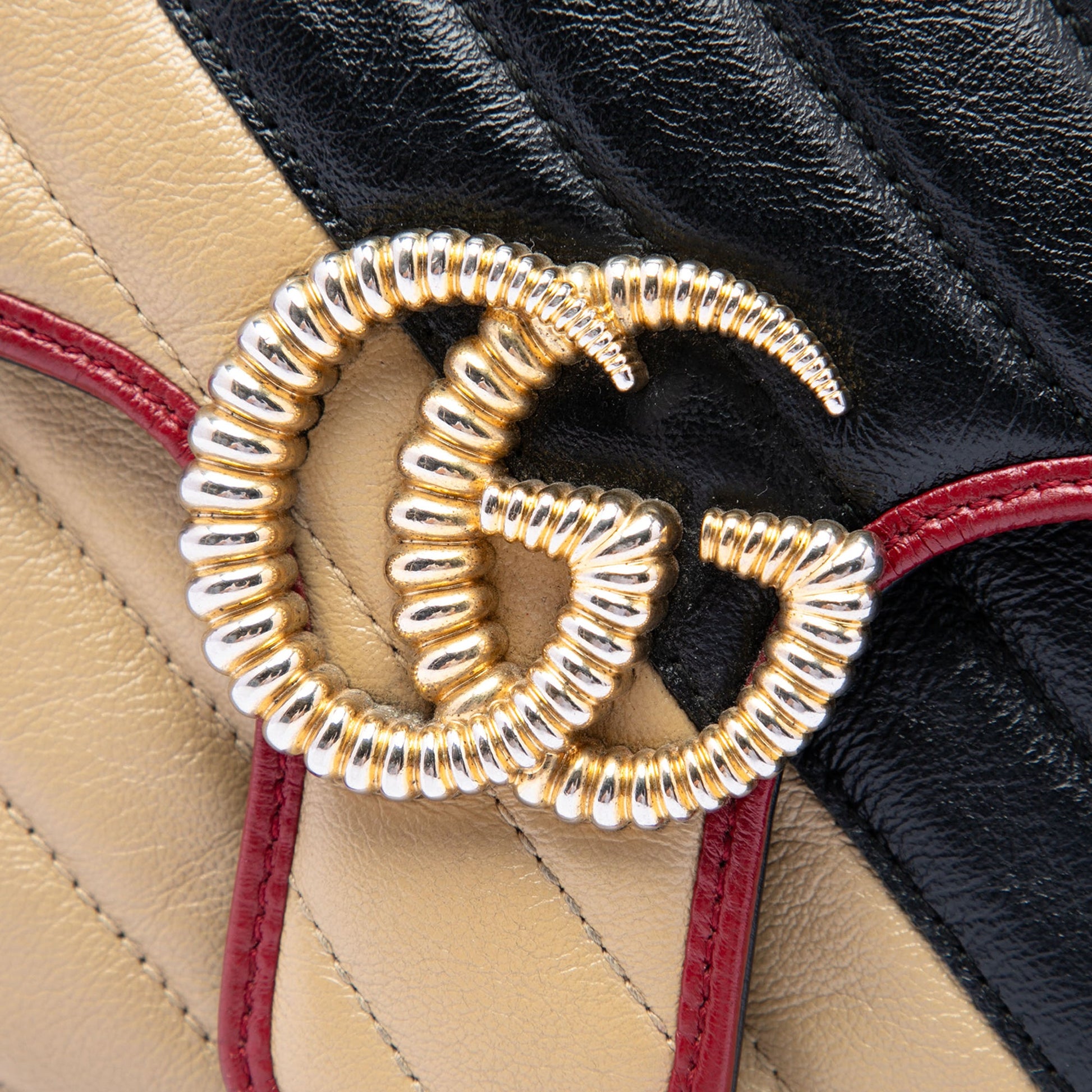 Gucci Medium GG Marmont Bicolor Matelasse Diagonal Leather Torchon Shoulder Bag