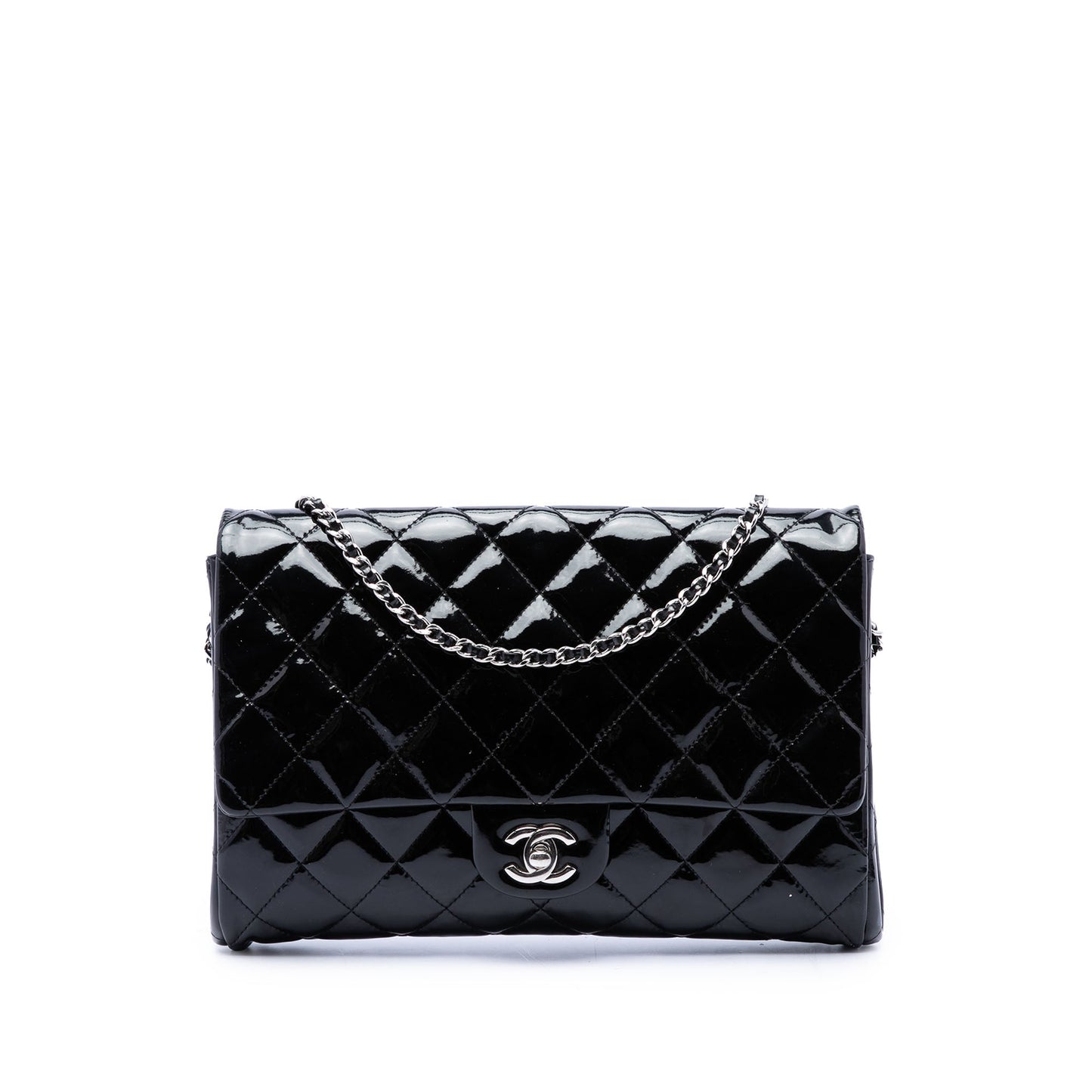 Chanel CC Quilted Patent Flap Clutch with Chain