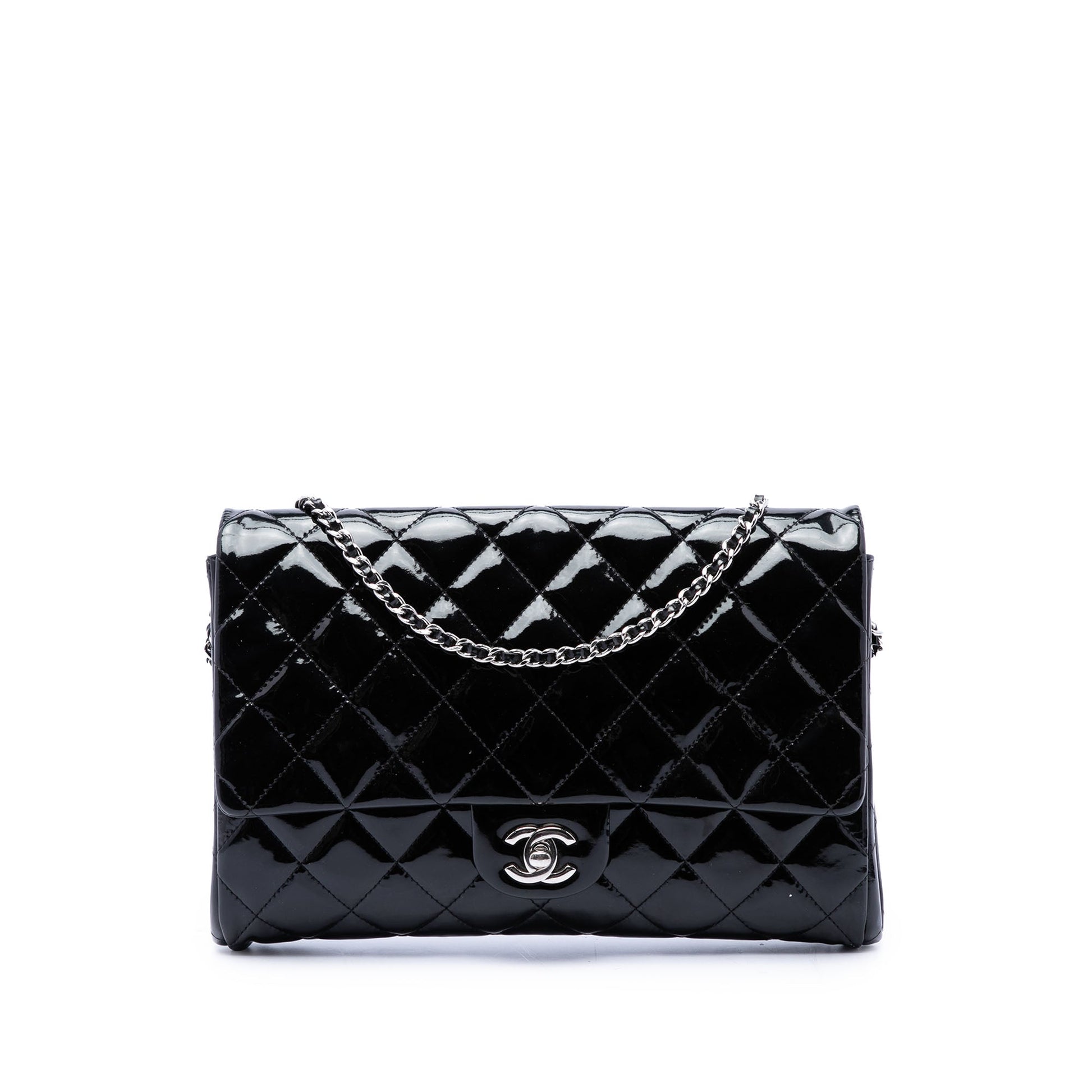 Chanel CC Quilted Patent Flap Clutch with Chain