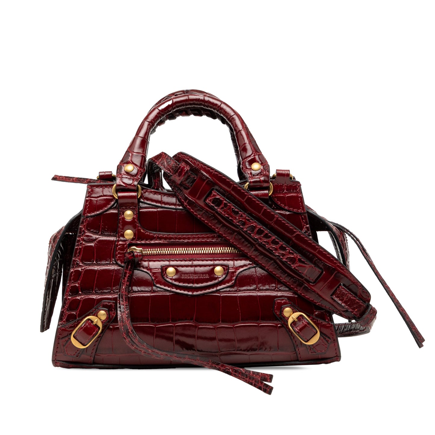 Balenciaga Mini Croc Embossed Calfskin Motocross Neo Classic City Satchel