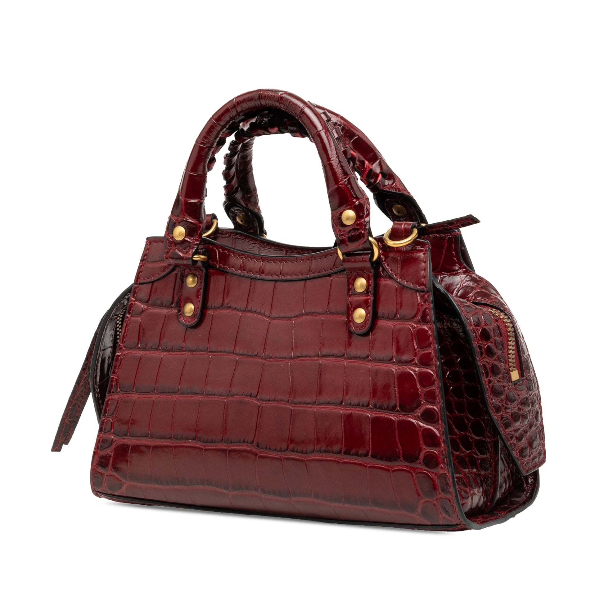 Balenciaga Mini Croc Embossed Calfskin Motocross Neo Classic City Satchel