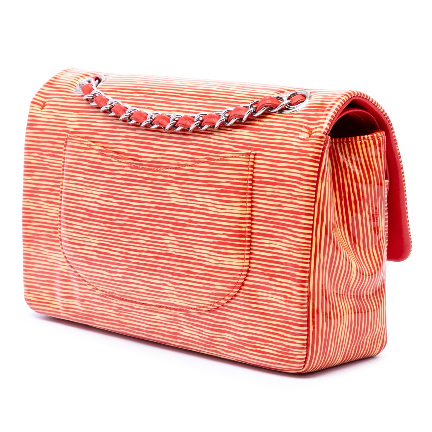 Chanel Medium Classic Patent Striped Double Flap