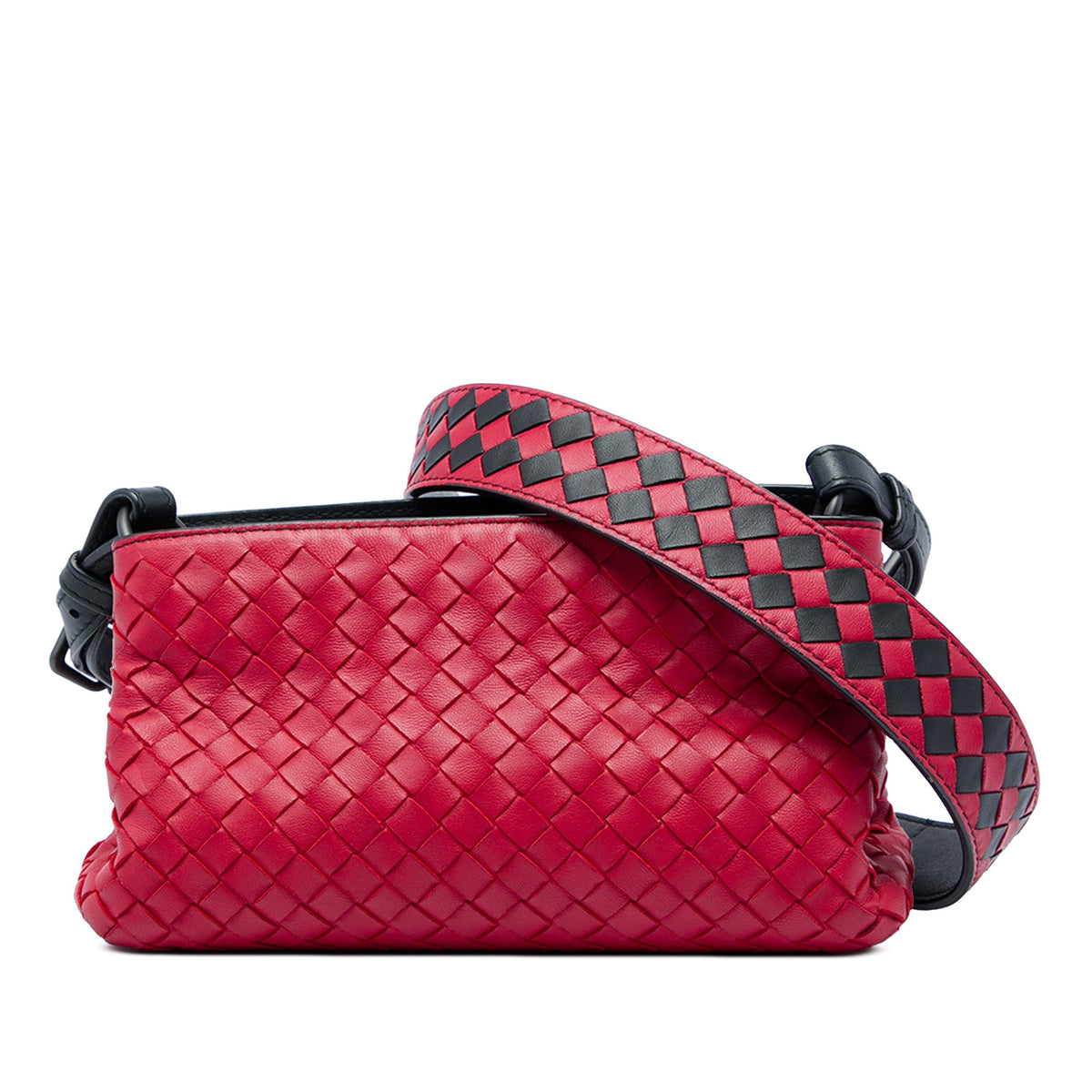 Bottega Veneta Nappa Intrecciato Double Zip Crossbody — Red