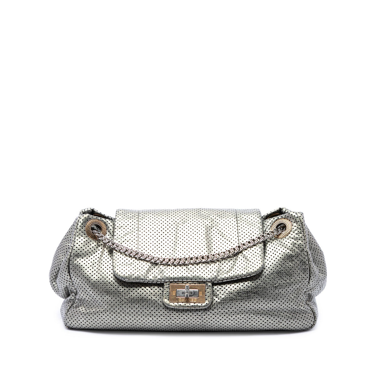 Chanel Metallic Perforated Calfskin Reissue 2.55 Drill Accordion Flap — Silver
