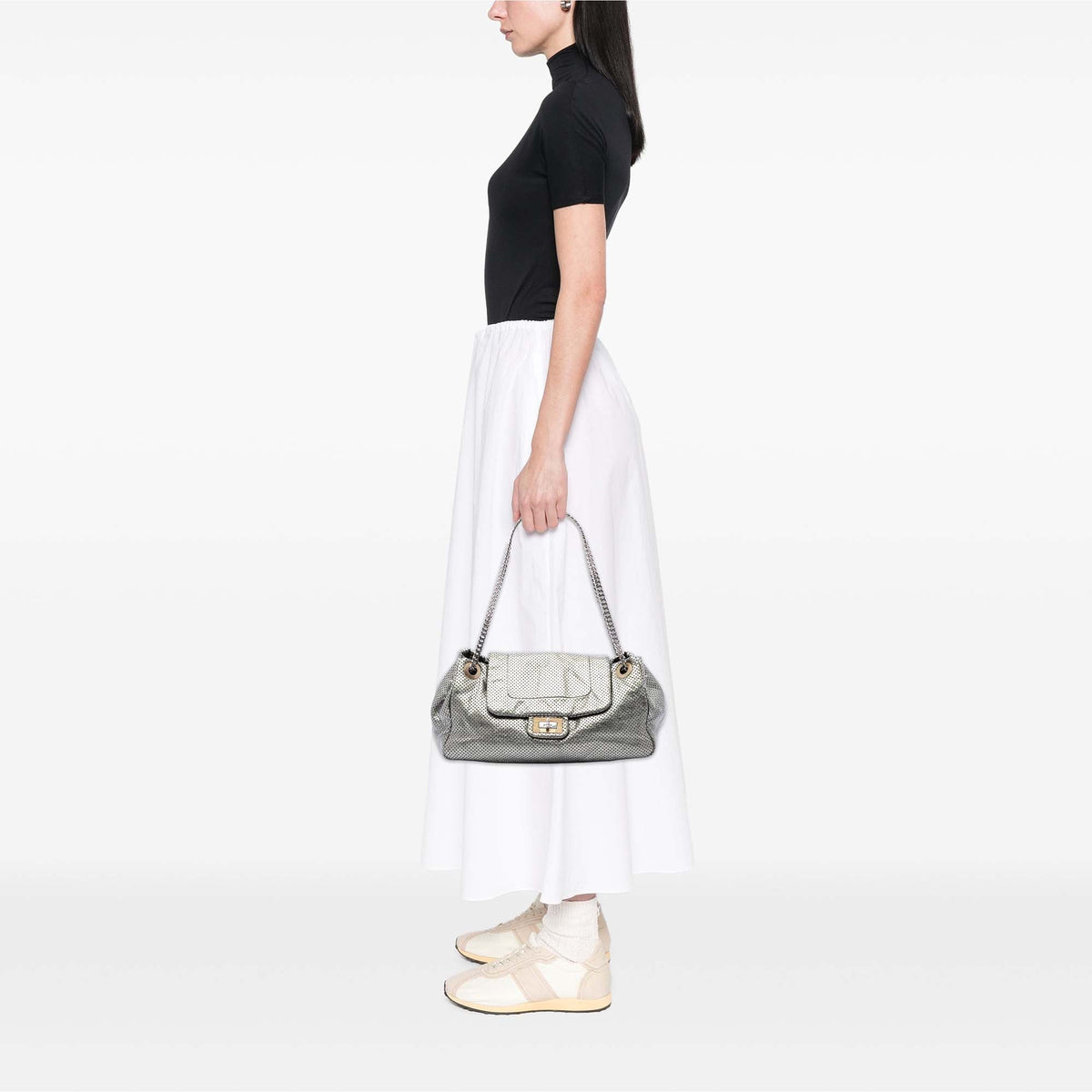 Chanel Metallic Perforated Calfskin Reissue 2.55 Drill Accordion Flap — Silver