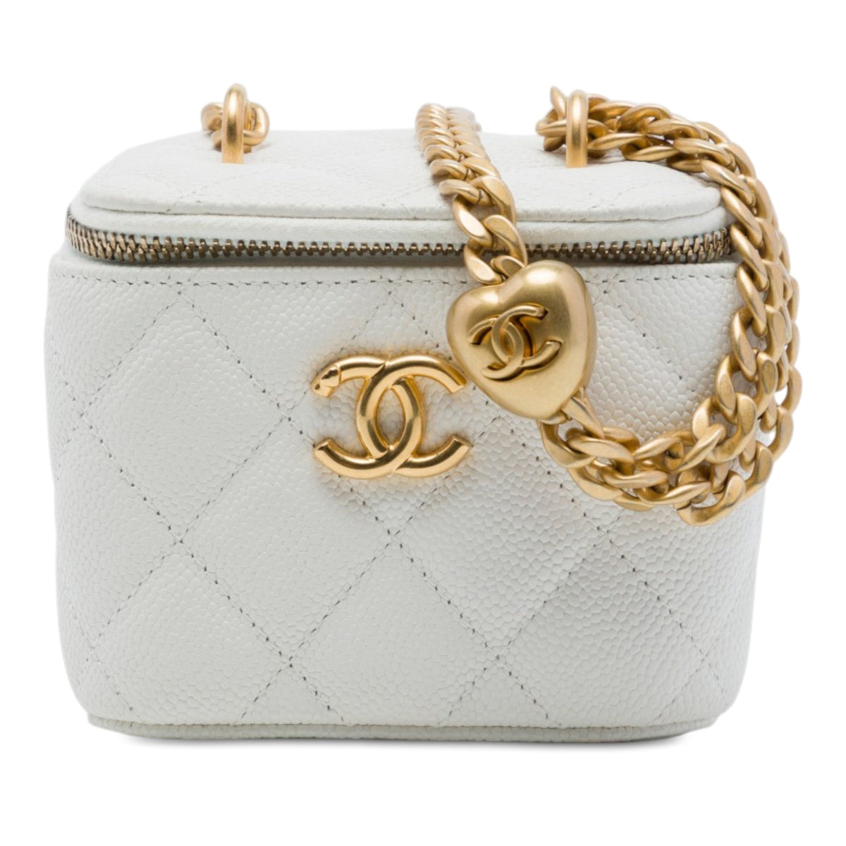 Chanel Mini Quilted Caviar CC Sweetheart Vanity Case with Chain