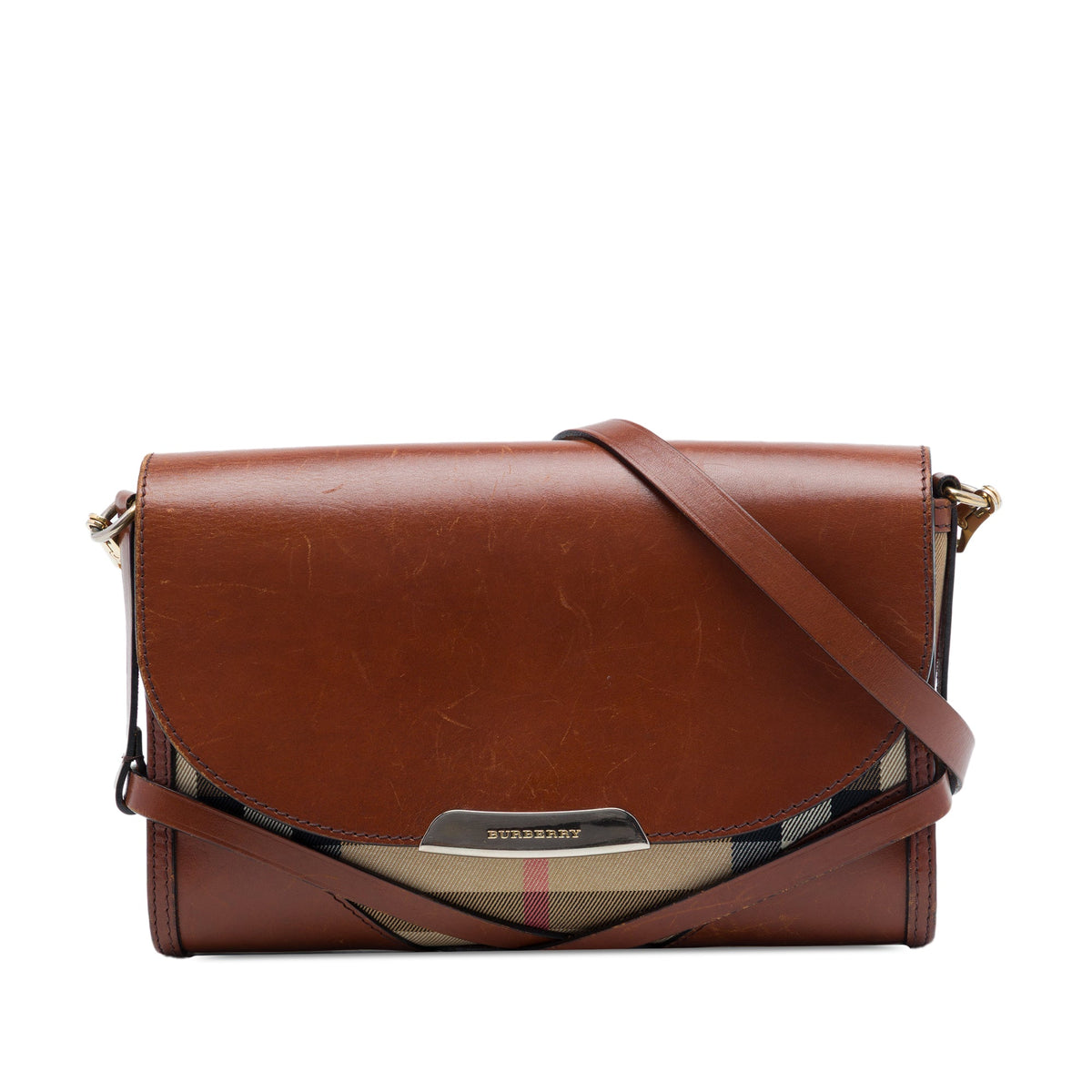 Burberry Leather and House Check Canvas Bridle Abbott Crossbody