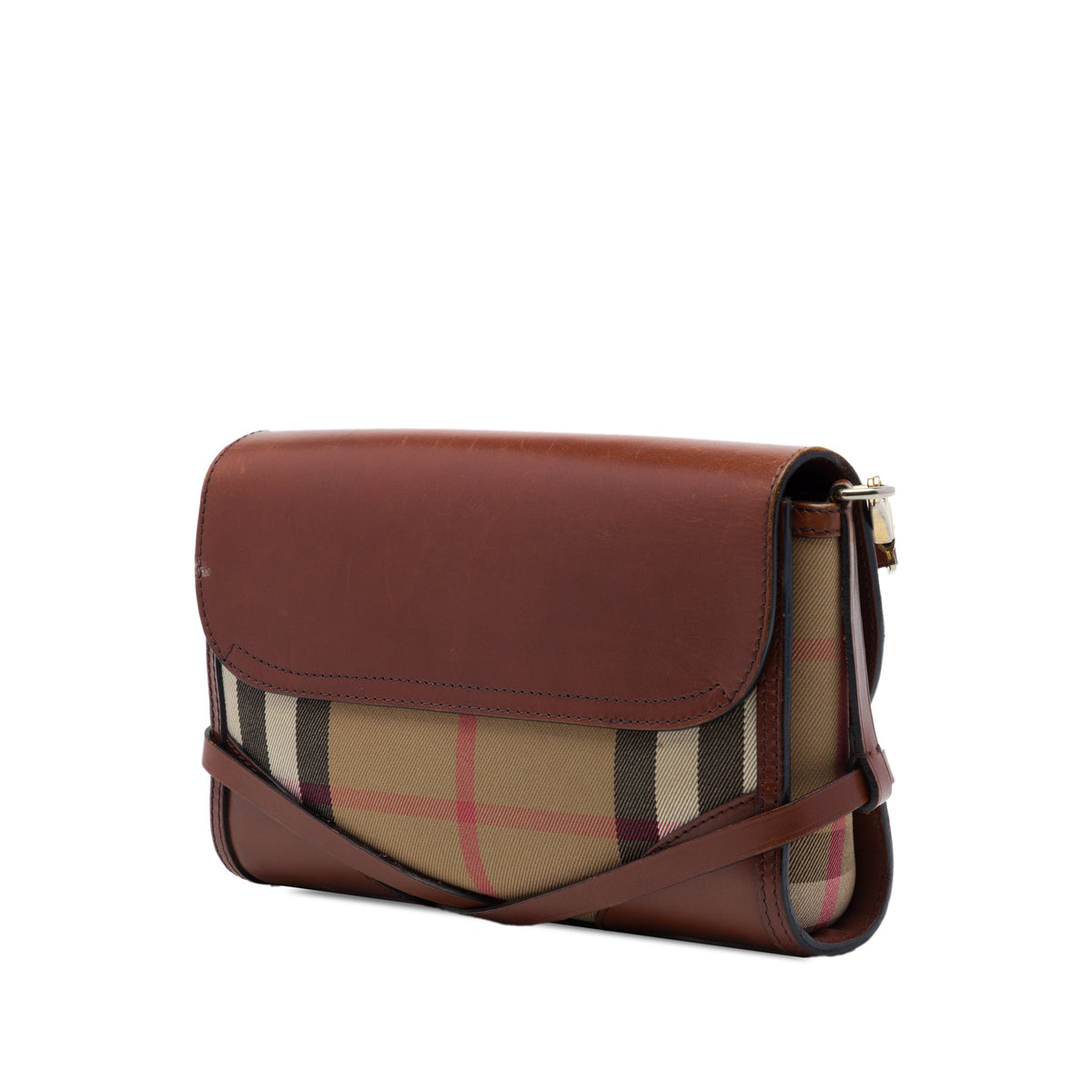 Burberry Leather and House Check Canvas Bridle Abbott Crossbody