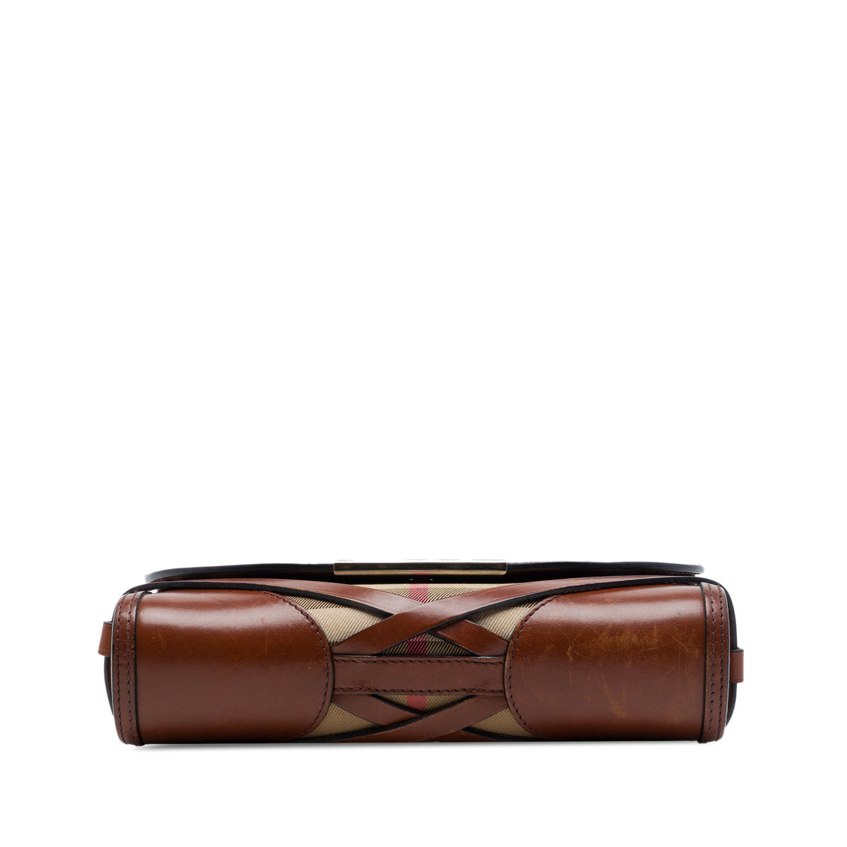 Burberry Leather and House Check Canvas Bridle Abbott Crossbody