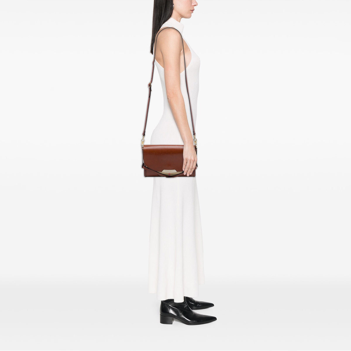 Burberry Leather and House Check Canvas Bridle Abbott Crossbody