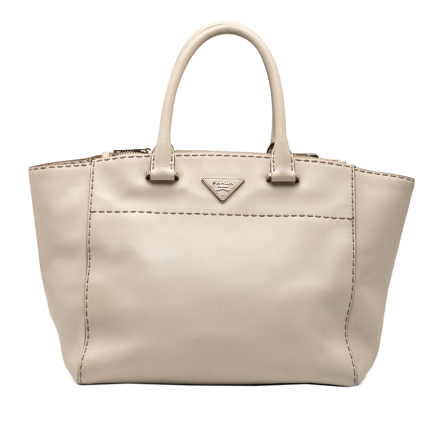 Prada City Calf Stitched Twin Pocket Satchel