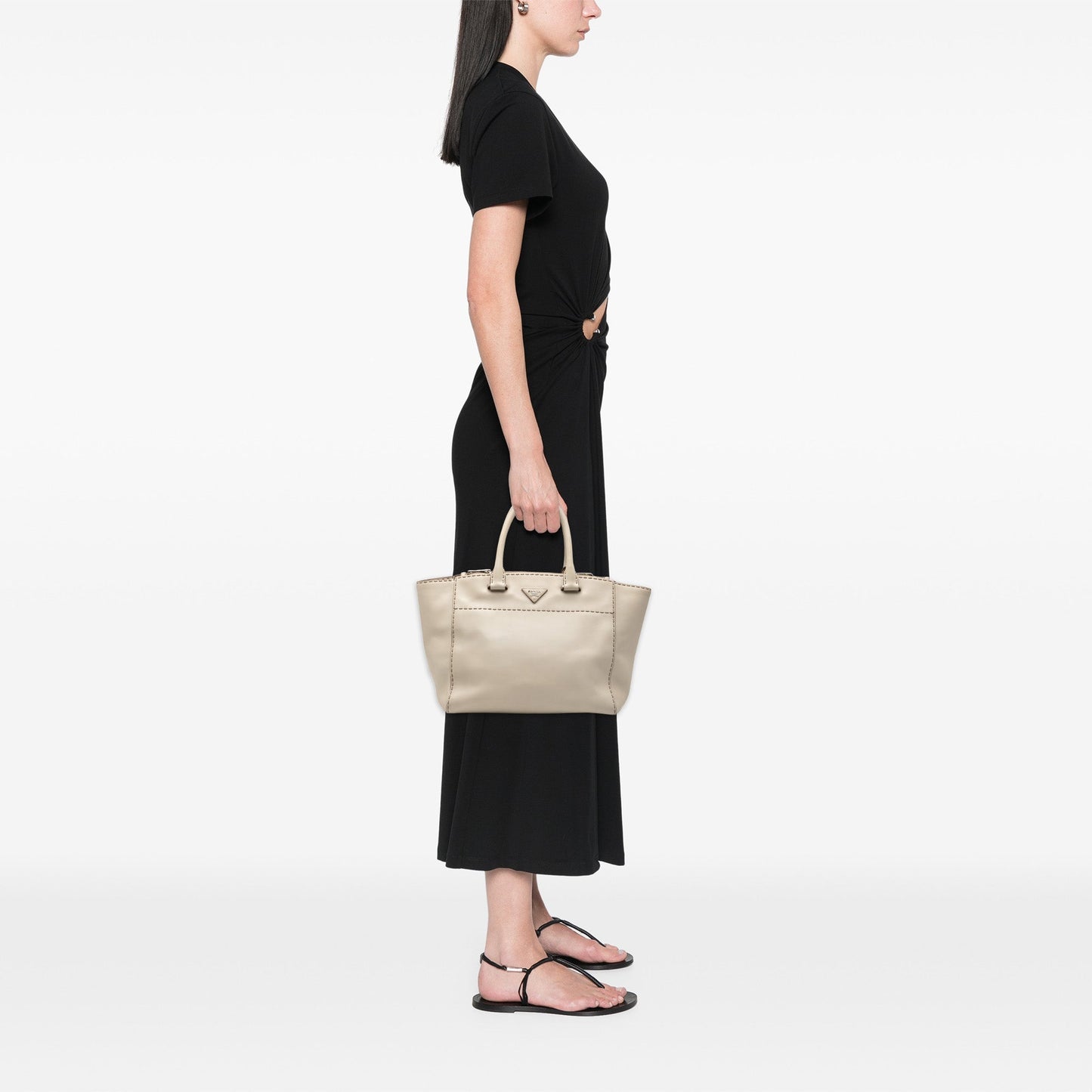 Prada City Calf Stitched Twin Pocket Satchel