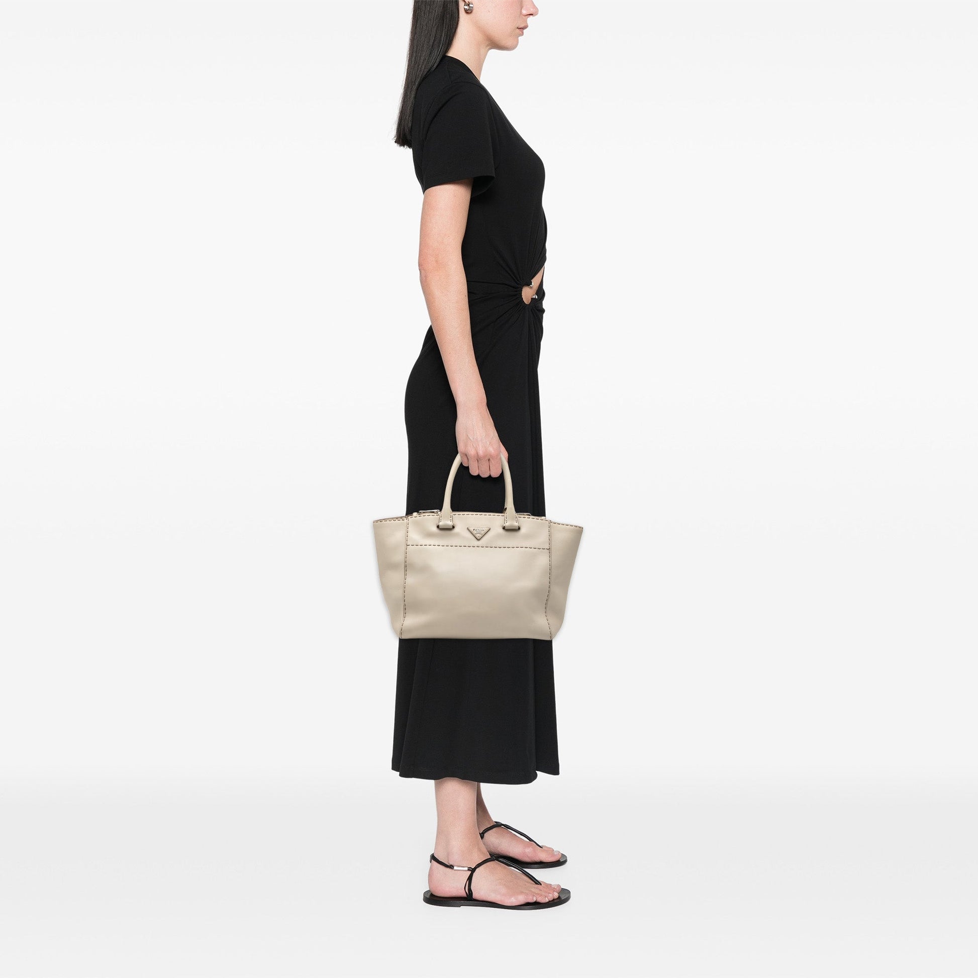 Prada City Calf Stitched Twin Pocket Satchel