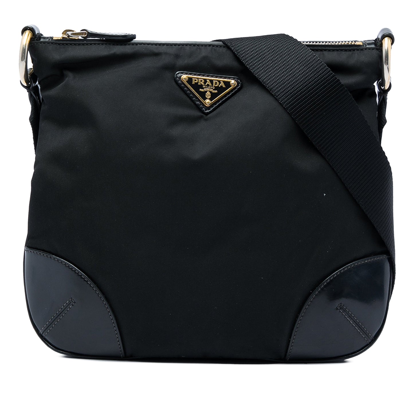 Prada Leather Trimmed Tessuto Zip Top Crossbody