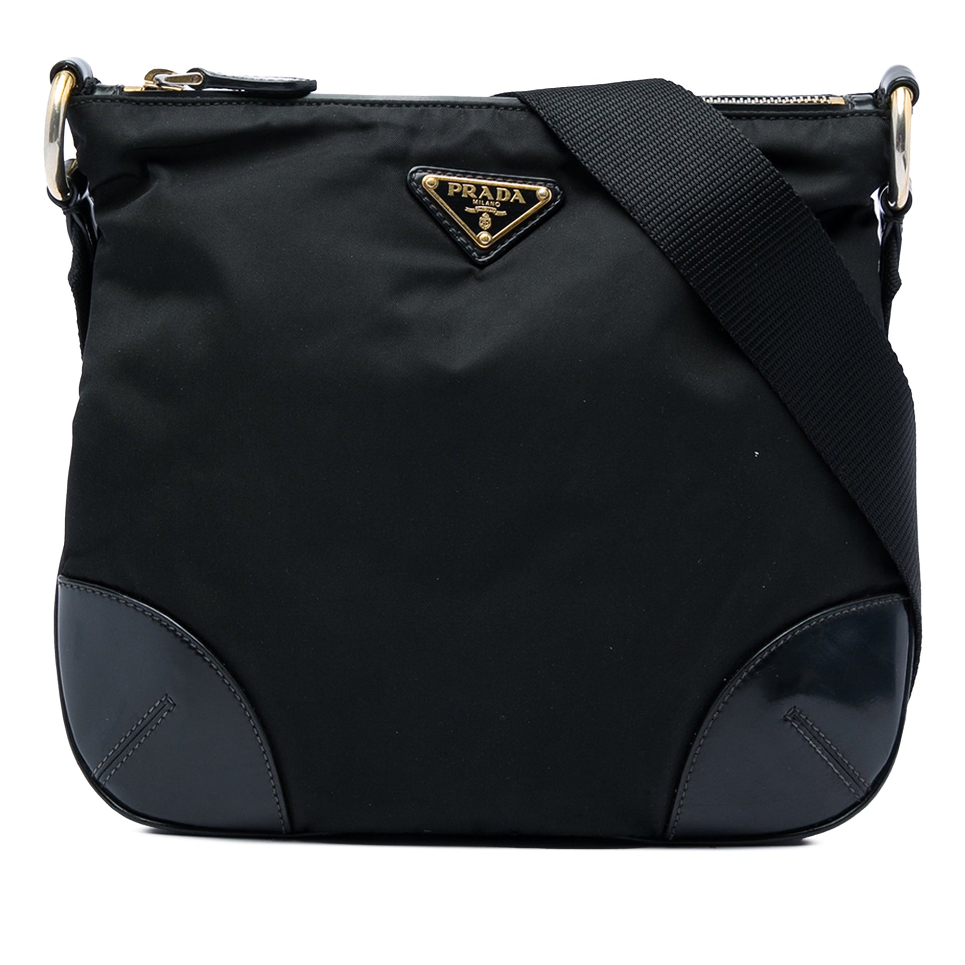 Prada Leather Trimmed Tessuto Zip Top Crossbody
