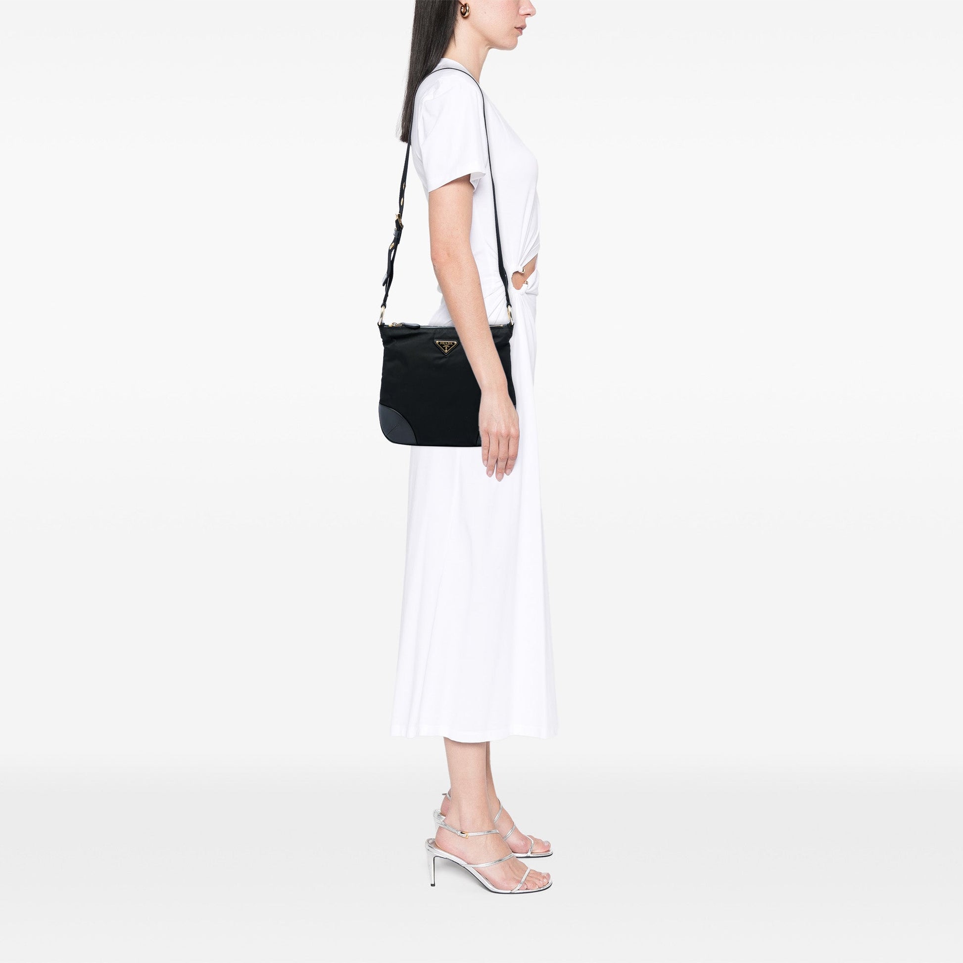 Prada Leather Trimmed Tessuto Zip Top Crossbody