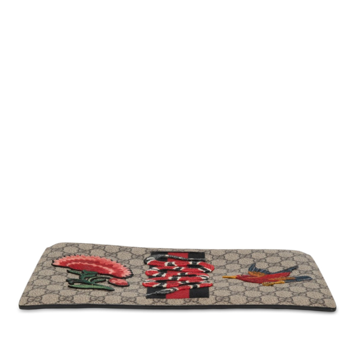Gucci GG Supreme Embroidered Kingsnake Clutch — Beige