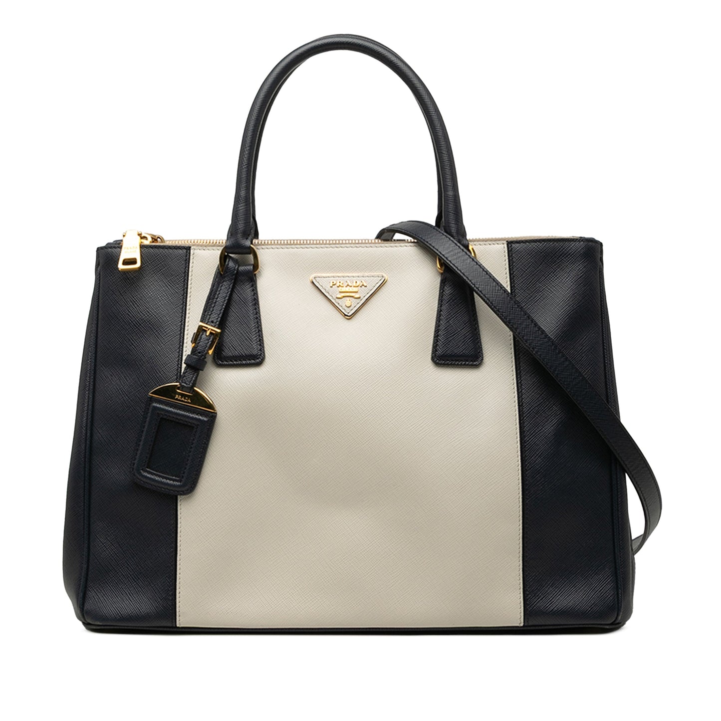 Prada Medium Bicolor Saffiano Lux Galleria Double Zip Satchel