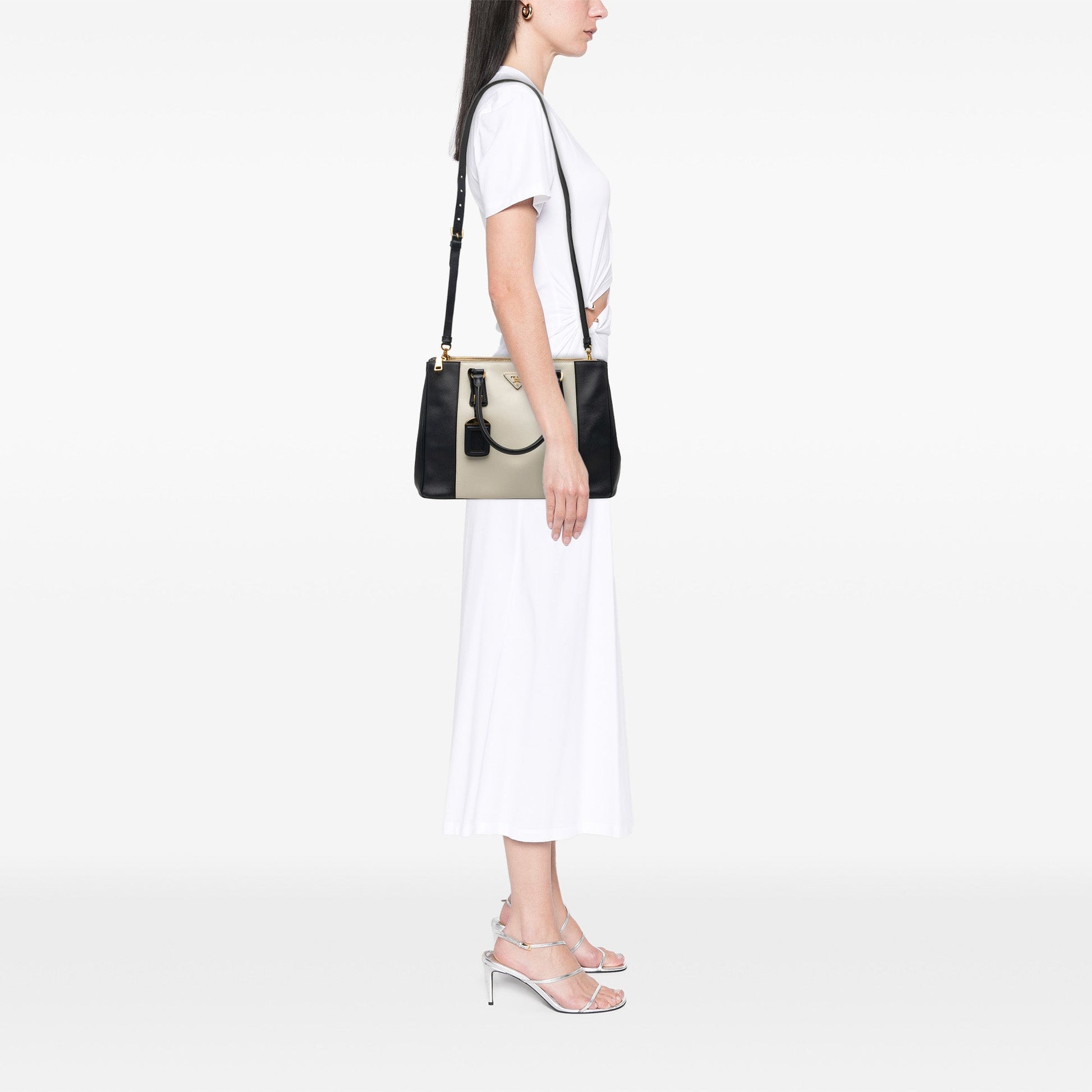 Prada Medium Bicolor Saffiano Lux Galleria Double Zip Satchel
