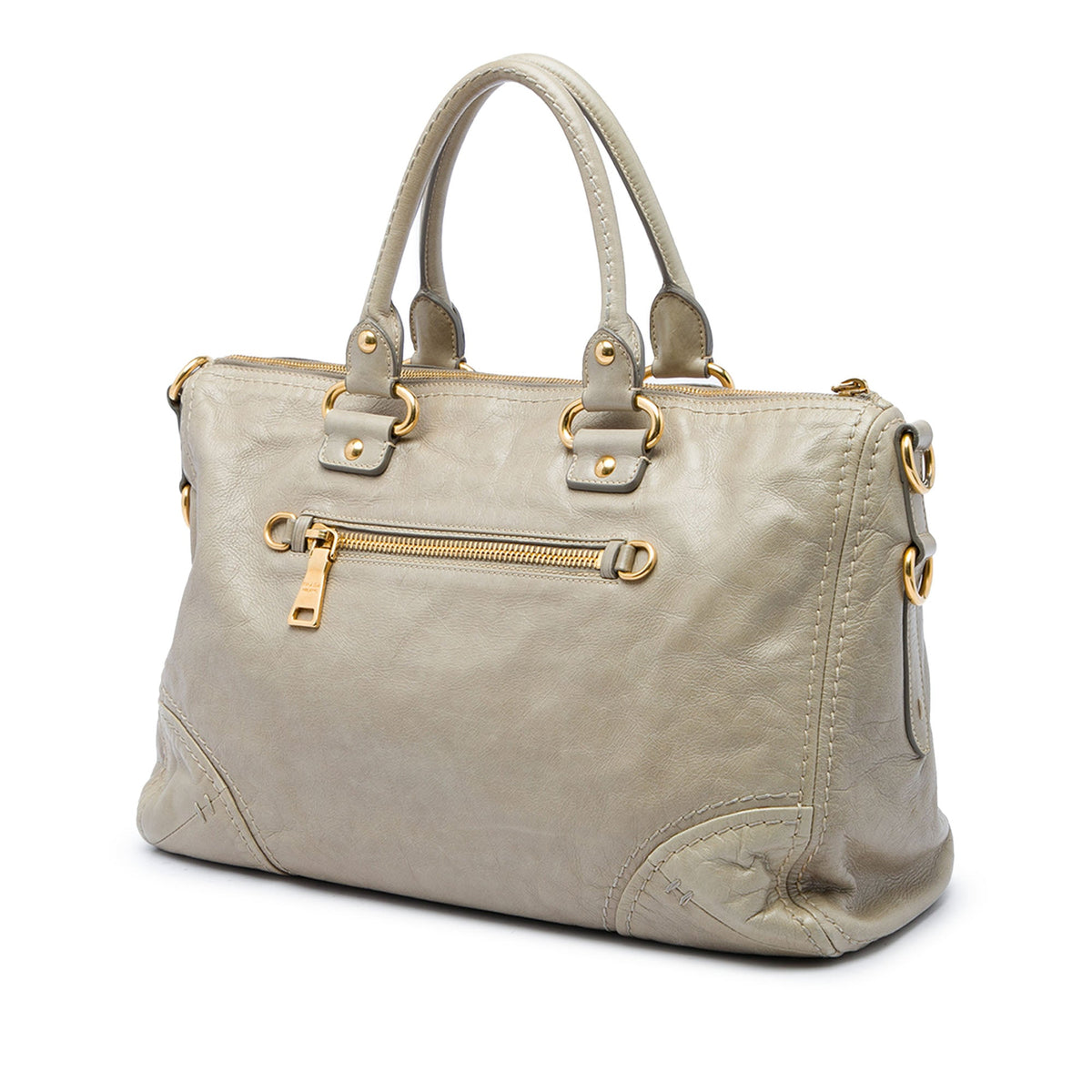 Prada Vitello Shine Bauletto Zip Top Satchel — Beige