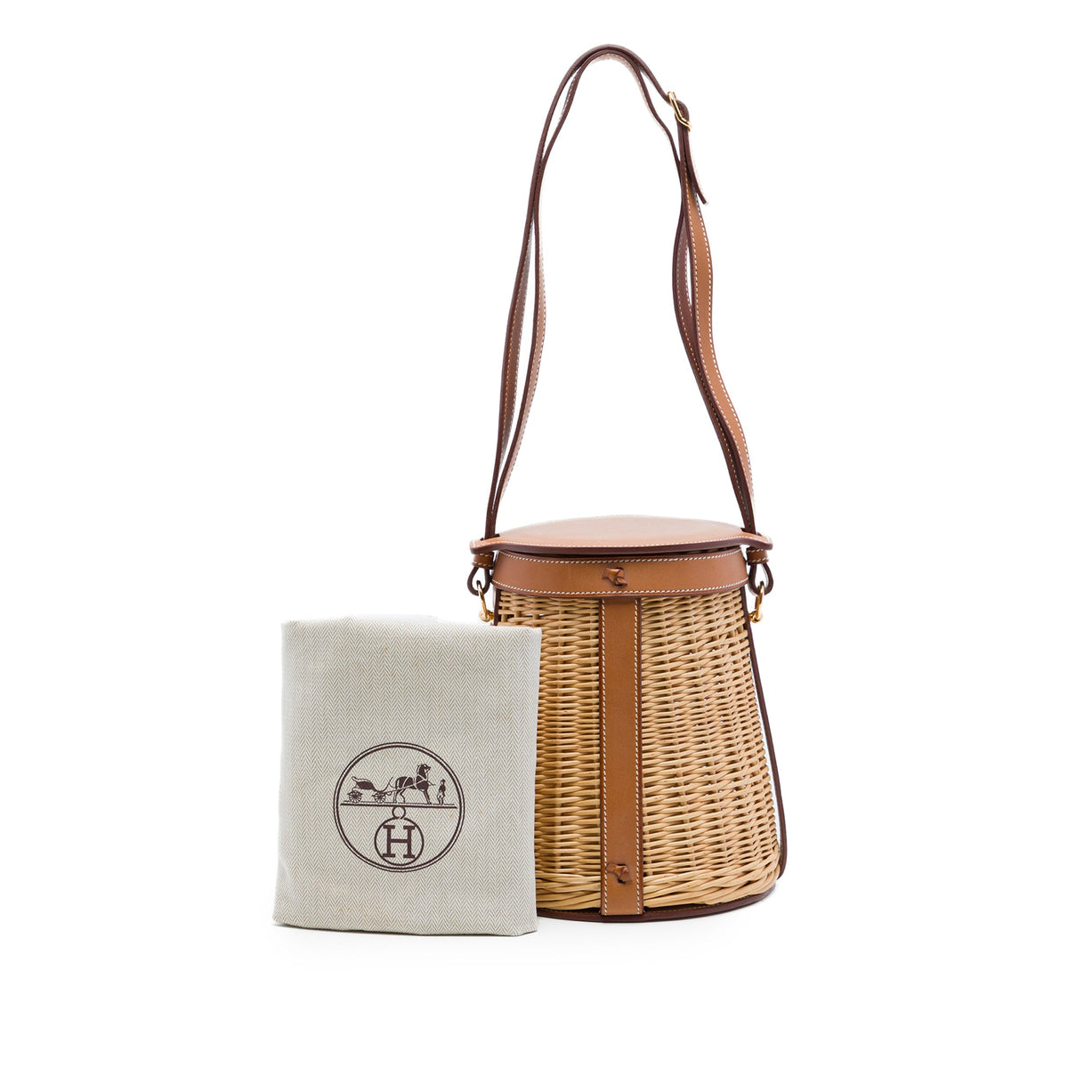Hermès Osier Wicker and Barenia Farming Picnic Bag — Beige