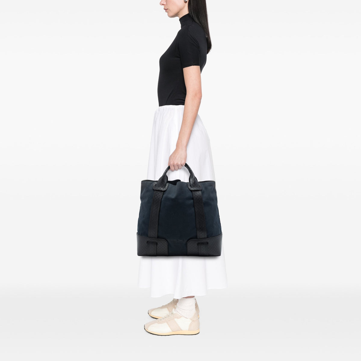 Bottega Veneta Nappa Intrecciato Trimmed Canvas Tote — Blue