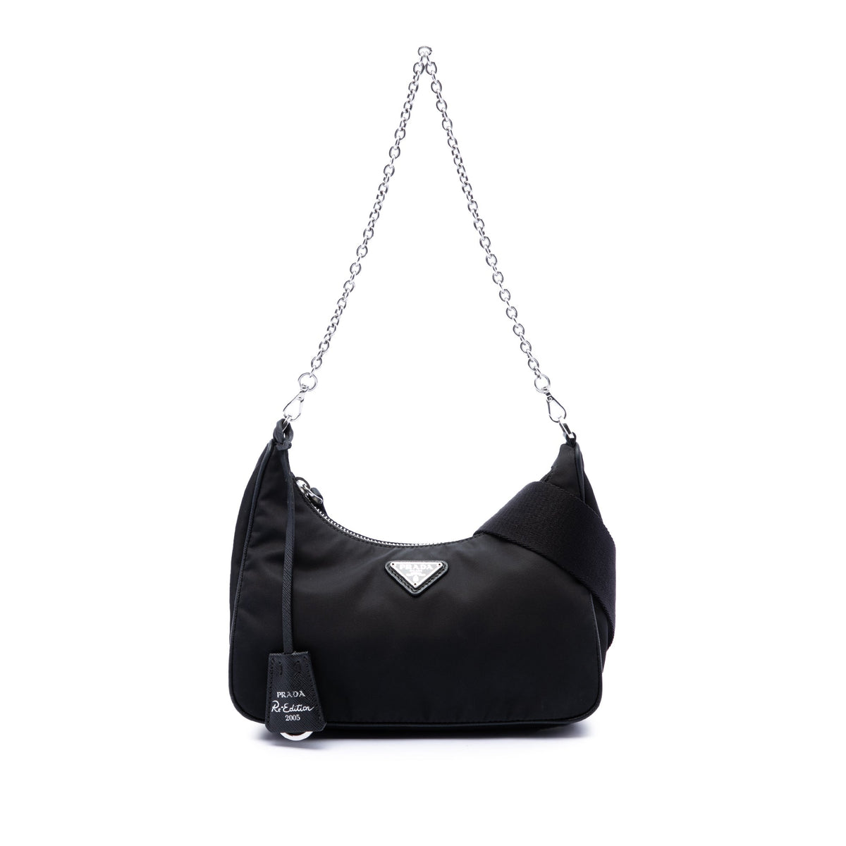 Prada Mini Saffiano Trimmed Tessuto Re Edition 2005 Satchel — Black