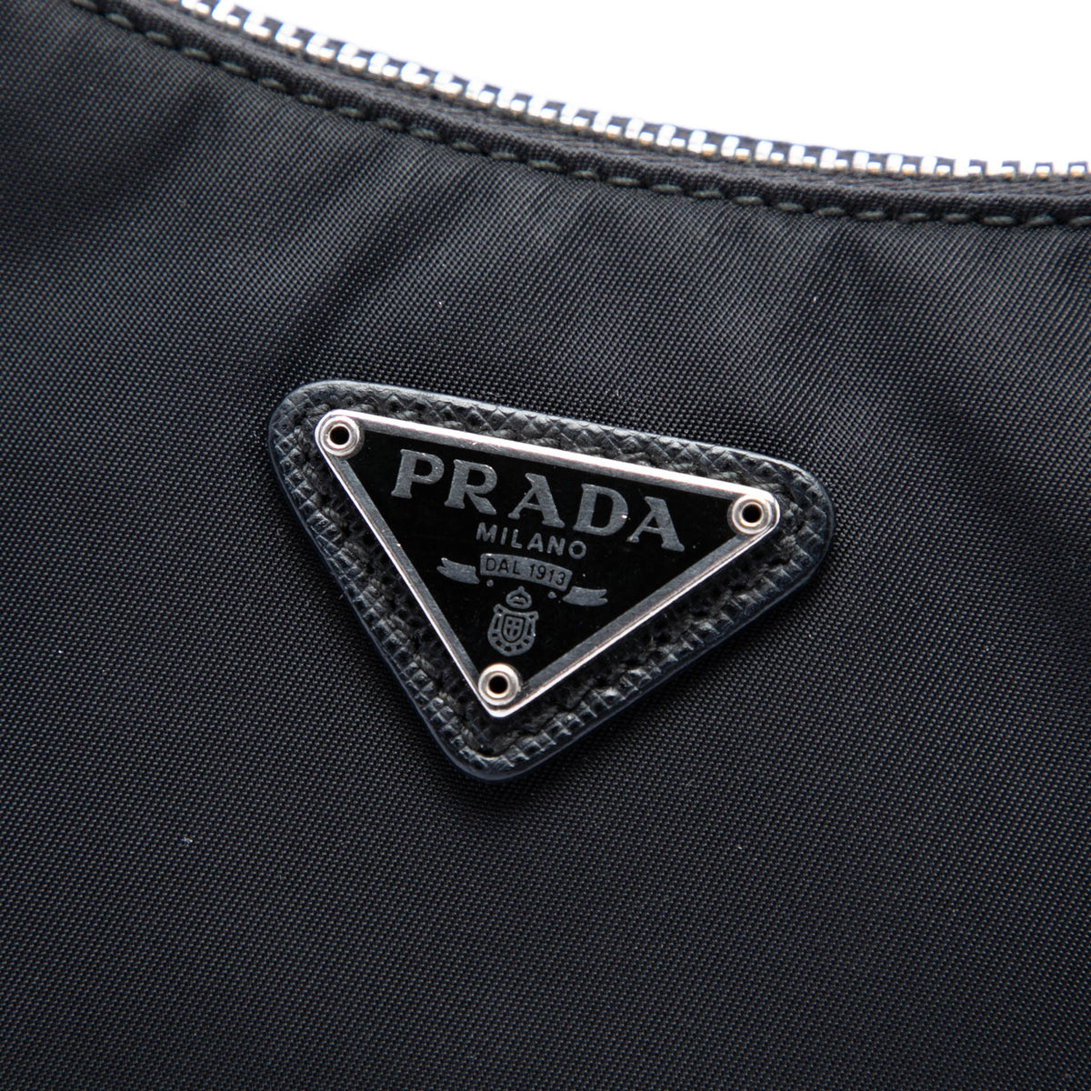 Prada Mini Saffiano Trimmed Tessuto Re Edition 2005 Satchel — Black