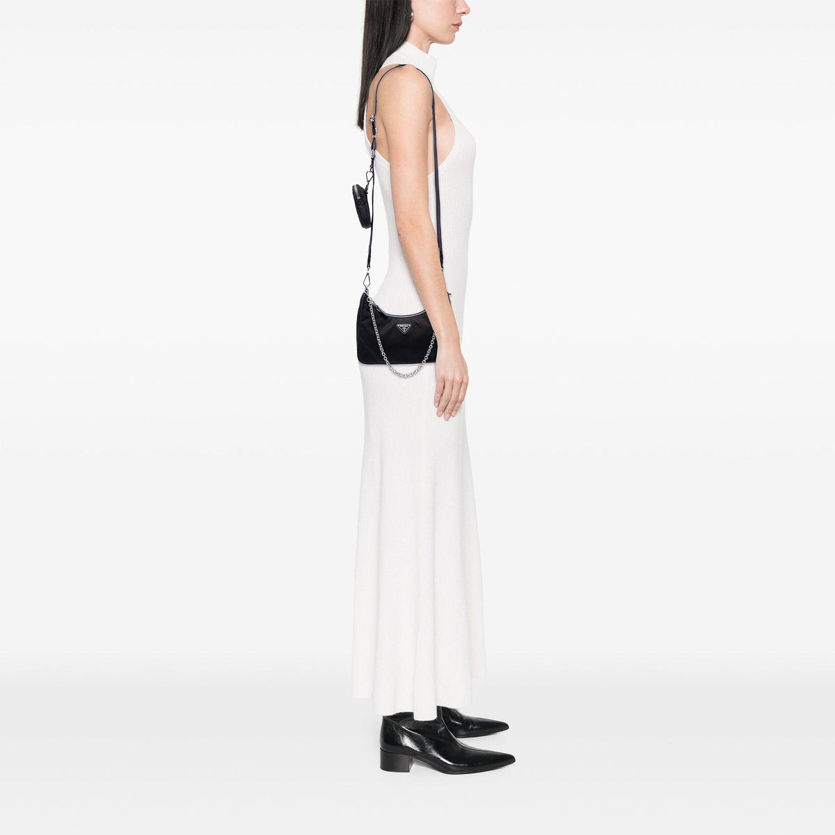 Prada Mini Saffiano Trimmed Tessuto Re Edition 2005 Satchel — Black