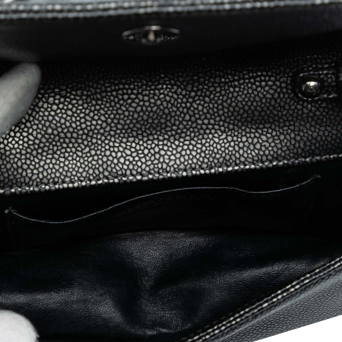 Chanel CC Metallic Caviar Interlaced Chain Clutch on Strap
