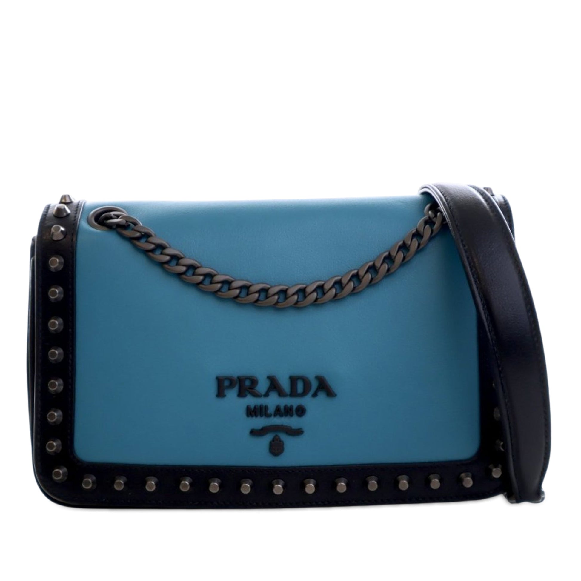 Prada Bicolor Glace Calfskin Studded Crossbody