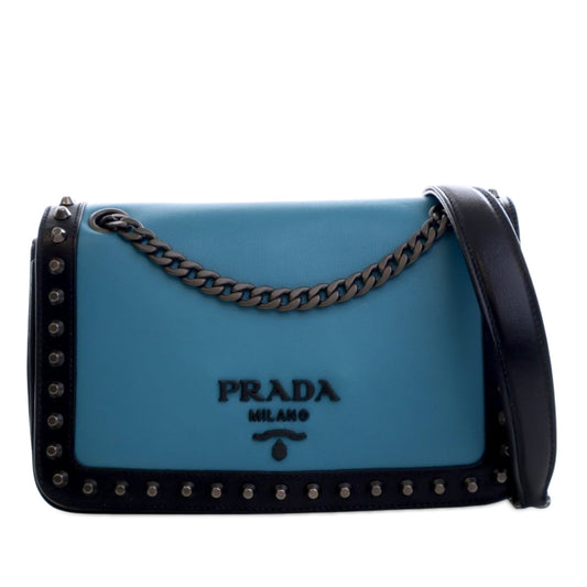 Prada Bicolor Glace Calfskin Studded Crossbody