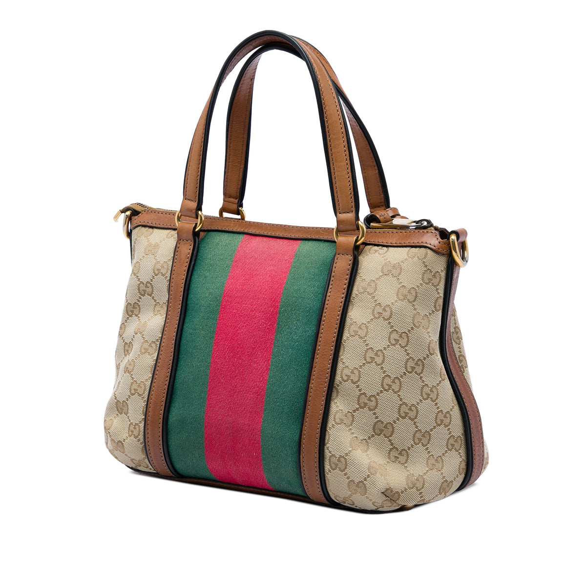 Gucci GG Canvas Bamboo Tassel Web Satchel — Beige